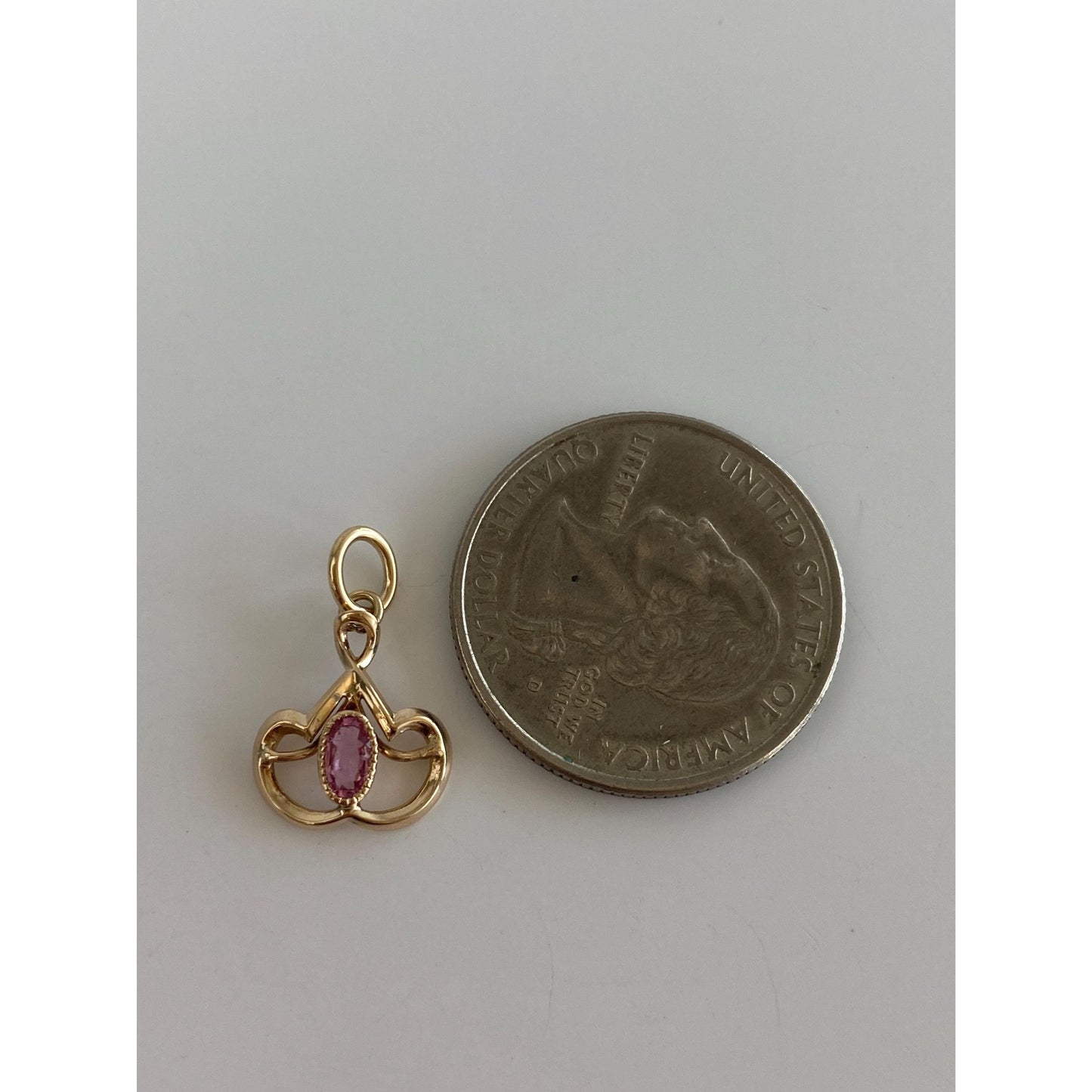Vintage Solid 10k Yellow Gold Pink Cubic Zirconia Stick Pin Conversion Charm