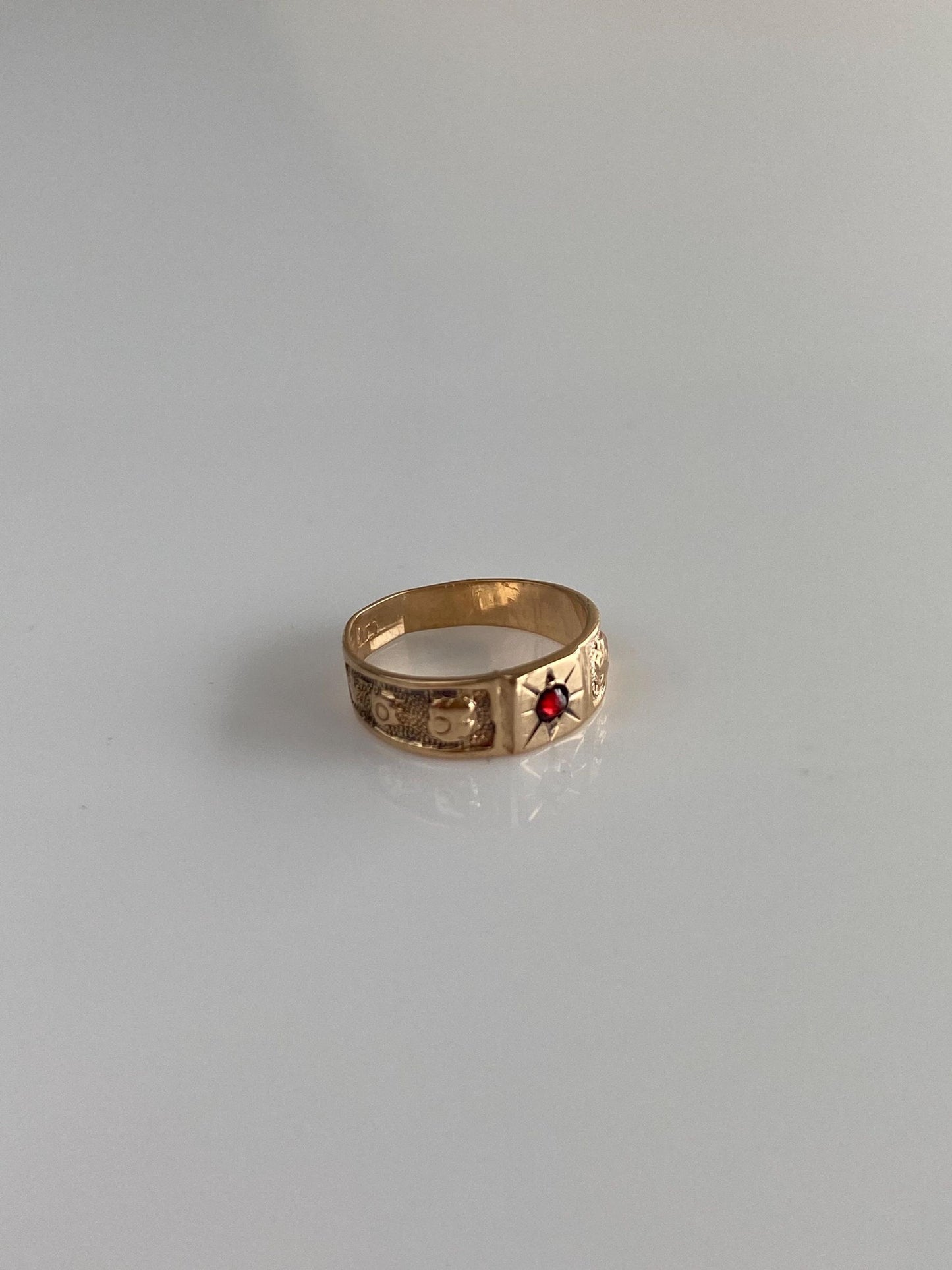 Vintage Solid 10k Rosey Gold Red Cubic Zirconia Designed Baby Ring Band