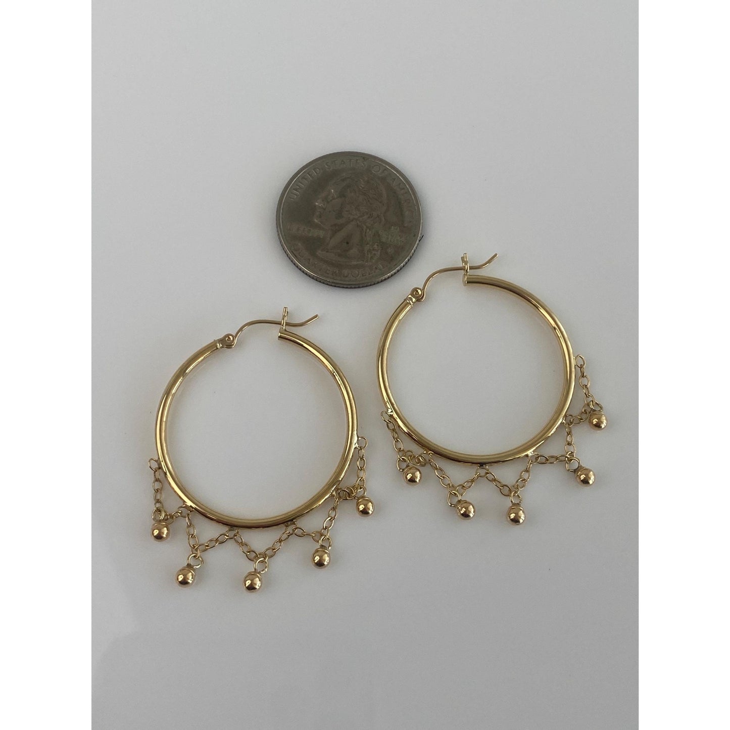 Vintage 18k Yellow Gold Cable Chain Fringe Ball Hoop Earrings