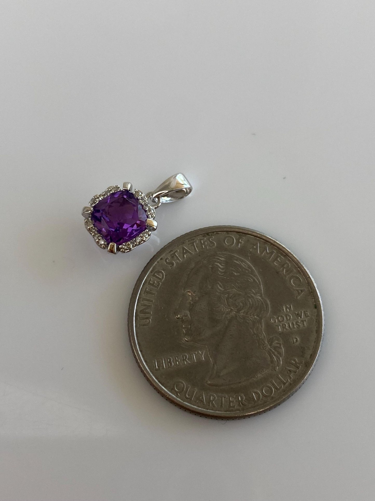 Solid 14k White Gold Amethyst Diamond Halo Charm