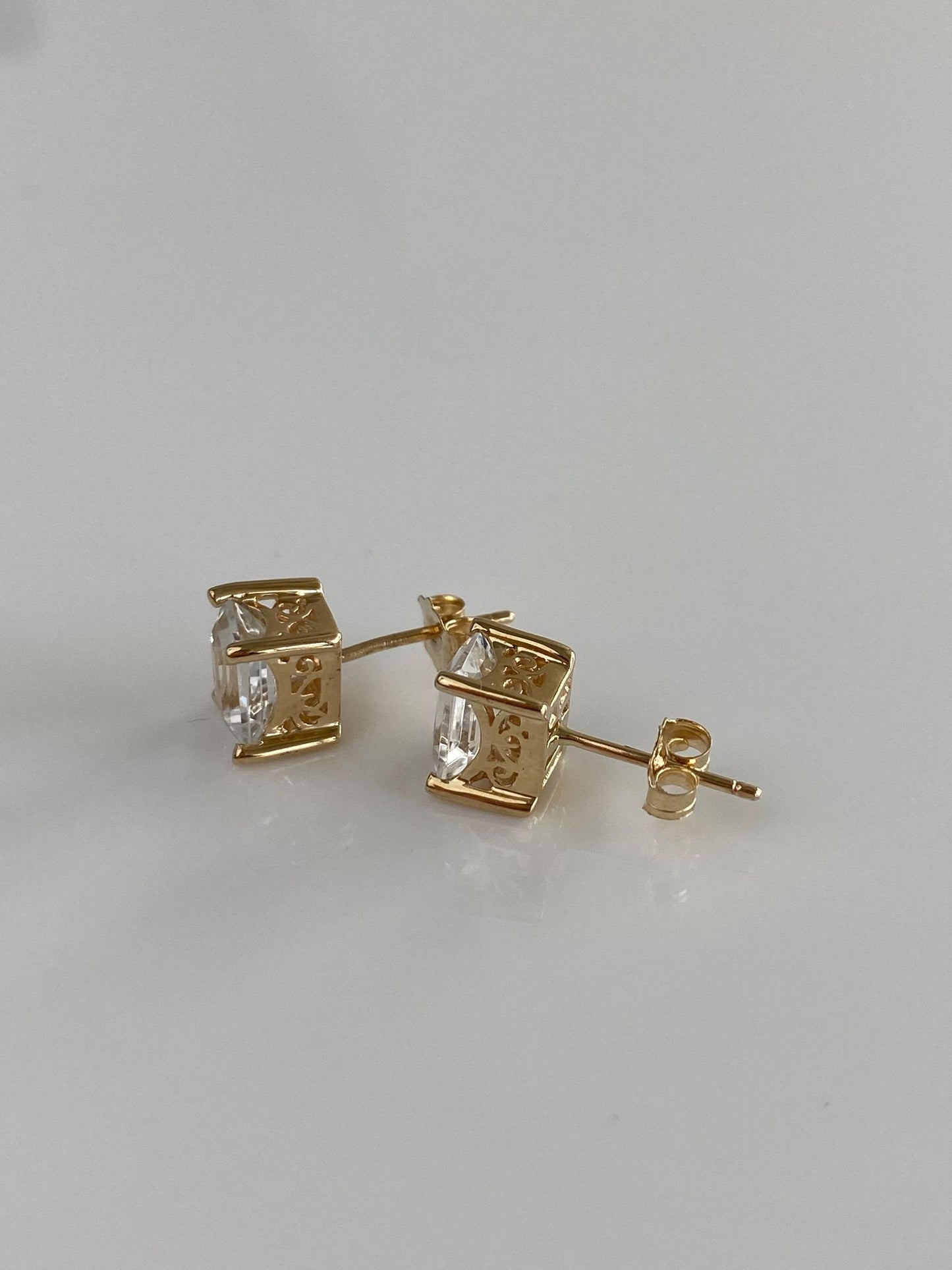 Solid 10k Yellow Gold Clear Spinel Stud Earrings