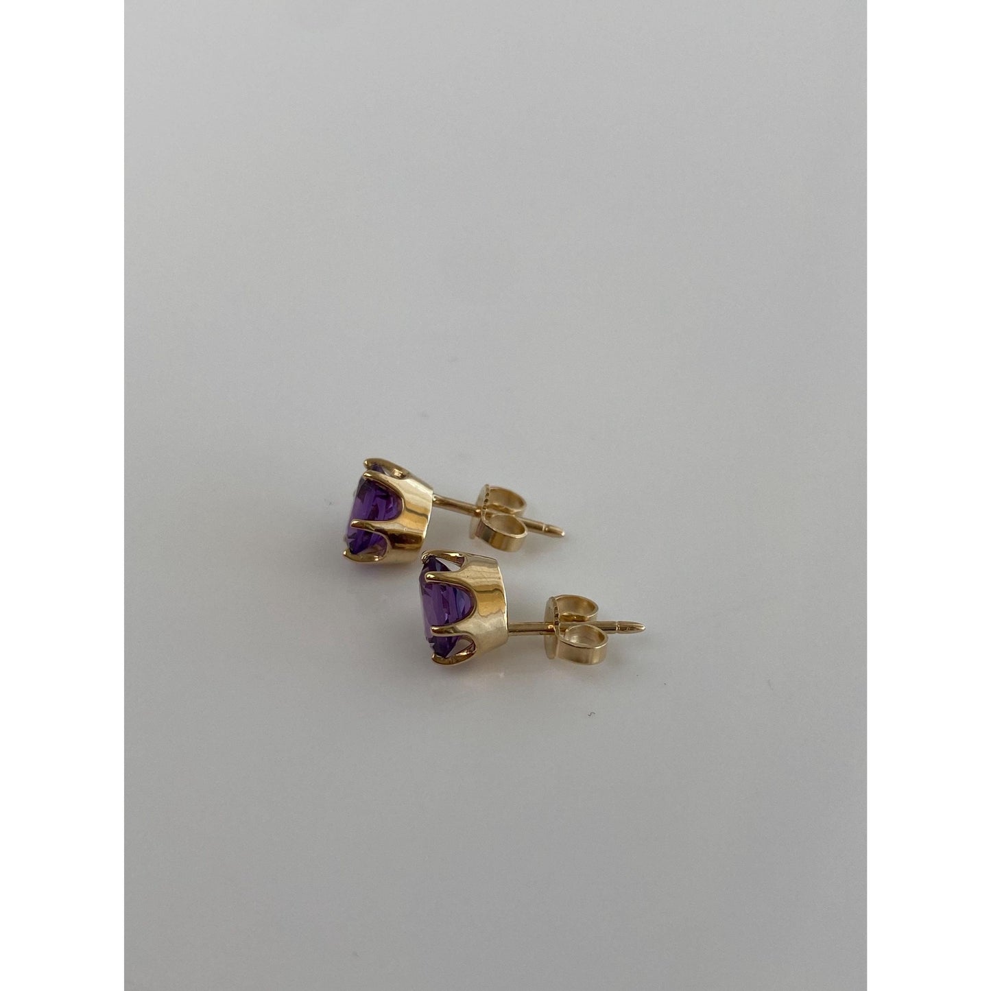 Vintage Solid 14k Yellow Gold Amethyst Stud Earrings