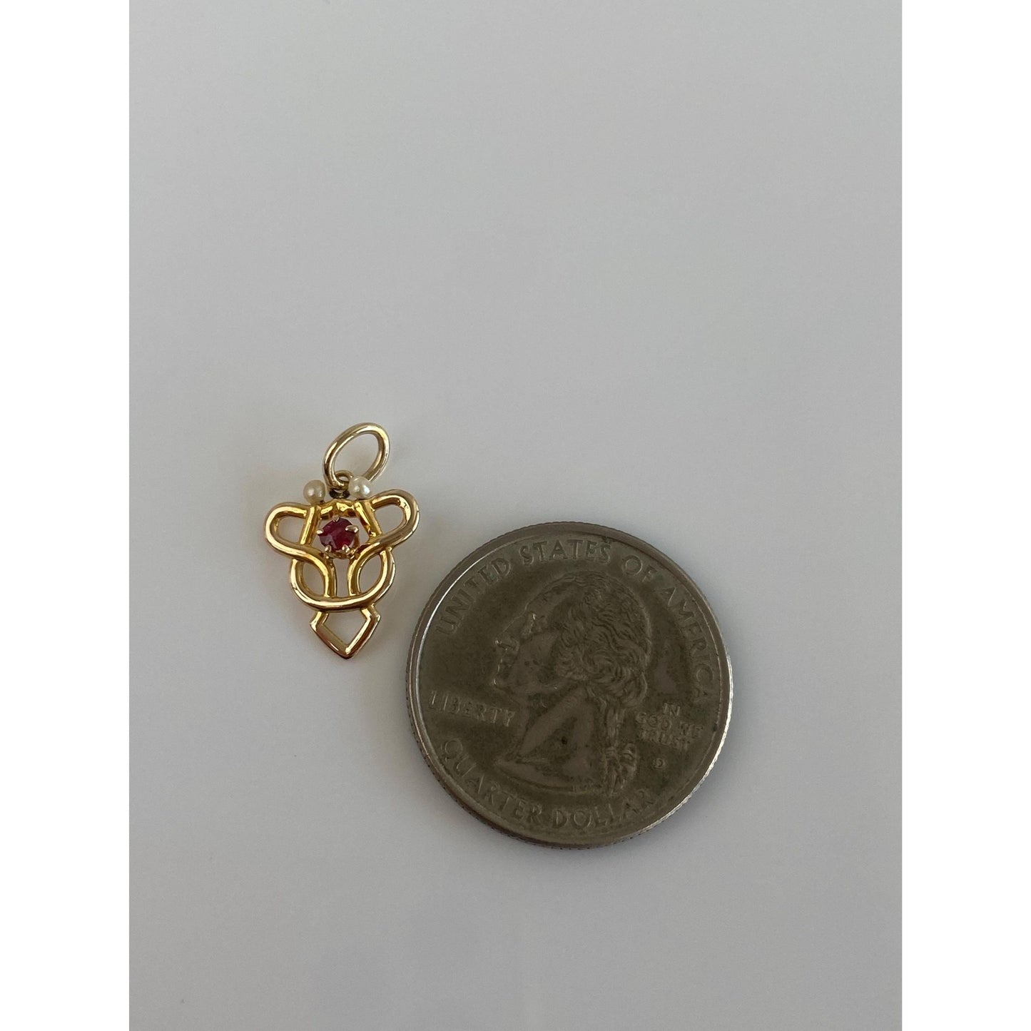 Vintage Solid 10k Yellow Gold Red Cubic Zirconia Seed Pearls Stick Pin Conversion Charm