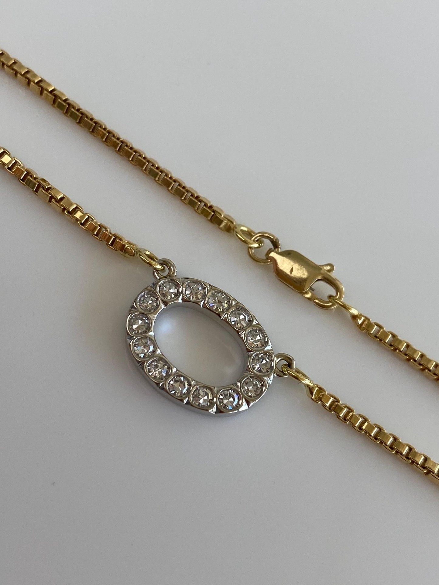 Vintage Solid 18k White & Yellow Gold Diamond Box Chain Necklace - 15.5 inches