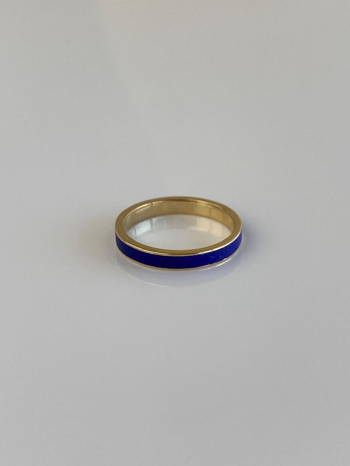Vintage Solid 14k Yellow Gold Blue Enamel Inlay Ring Band - Size 2.75