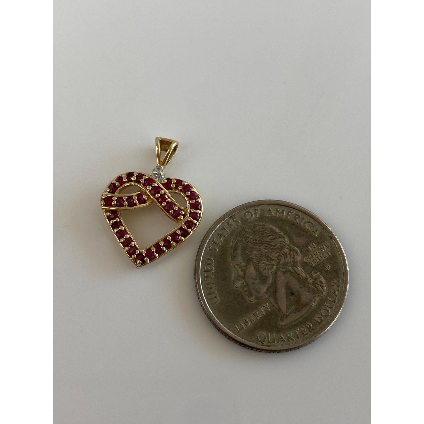 Vintage Solid 10k Yellow Gold Diamond Pink Spinel Heart Charm