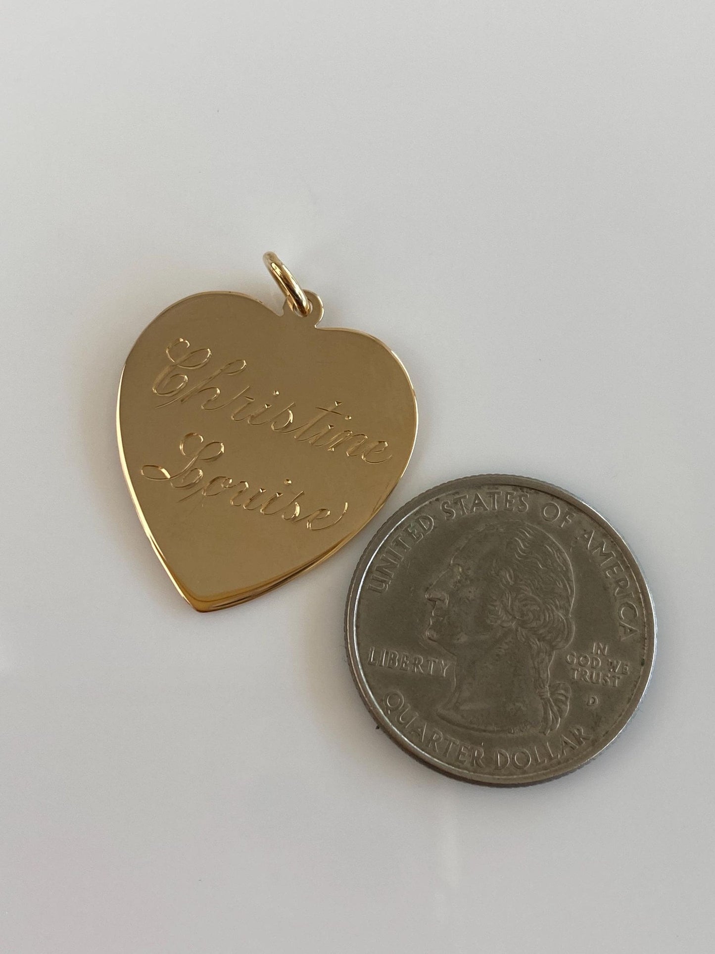 Vintage Solid 14k Yellow Gold 'Christine Louise' Engraved Heart Charm