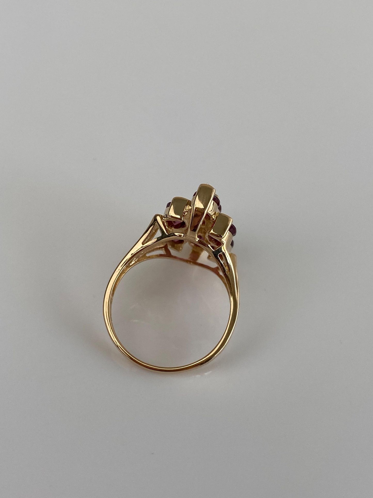 Vintage Solid 14k Yellow Gold Pink Tourmaline Cluster Ring - Size 7