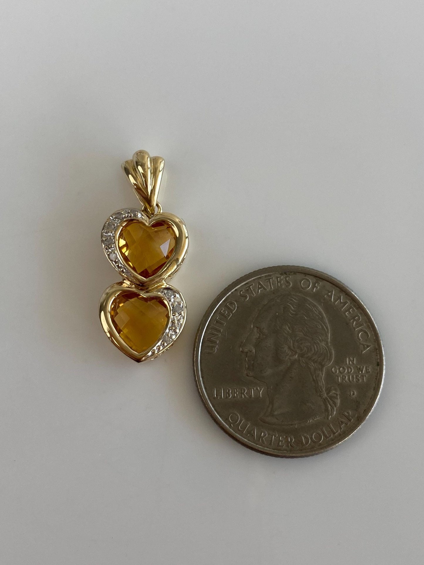 Vintage Solid 10k Yellow Gold Diamonds Rose Cut Citrine Hearts Charm