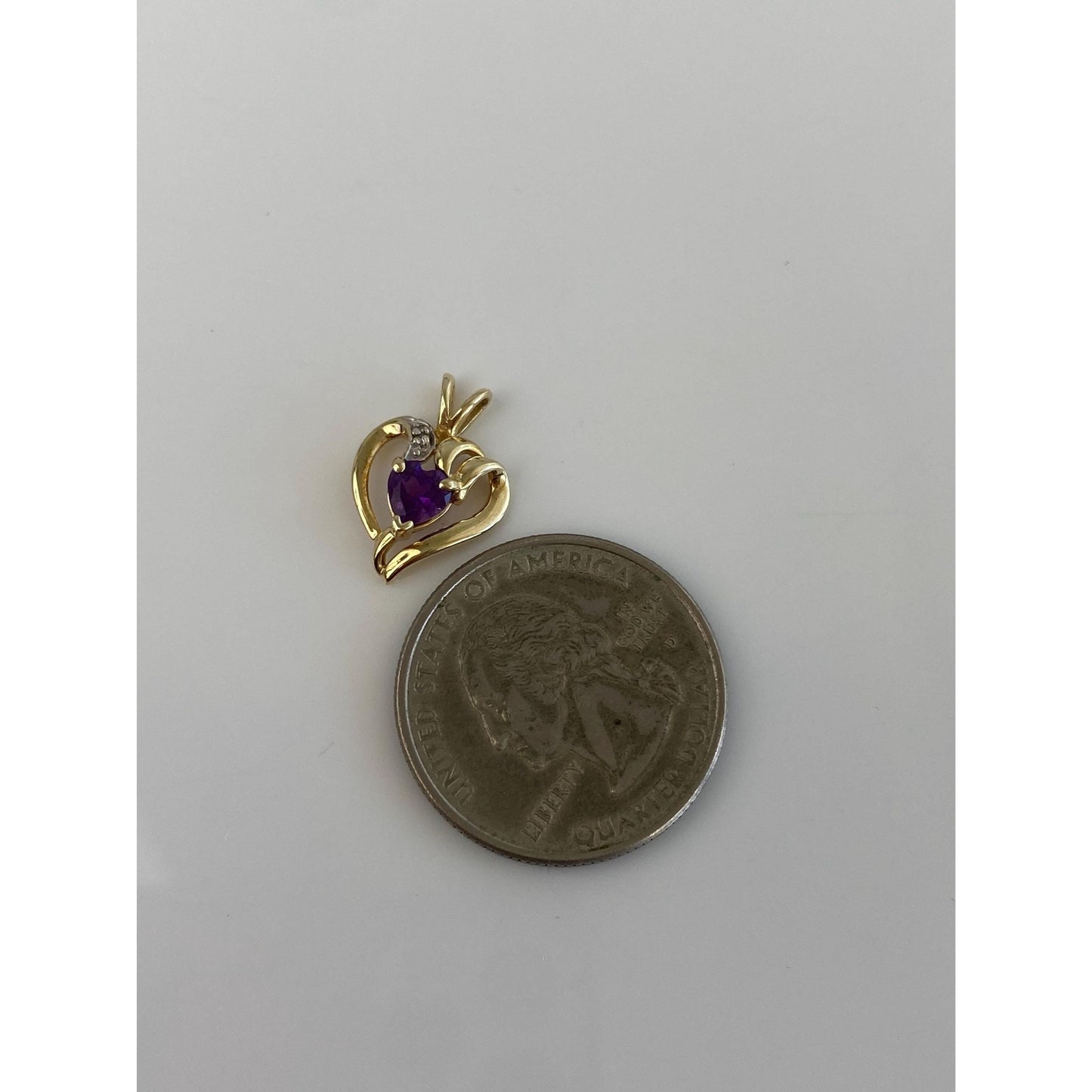 Vintage Solid 10k Yellow Gold Amethyst Clear Sapphire Heart Charm