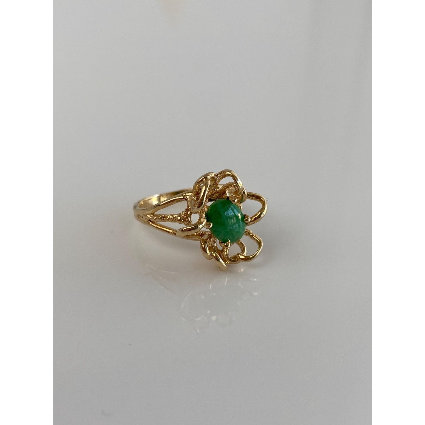 Solid 14k Yellow Gold Abstract Jade Ring - Size 4.75