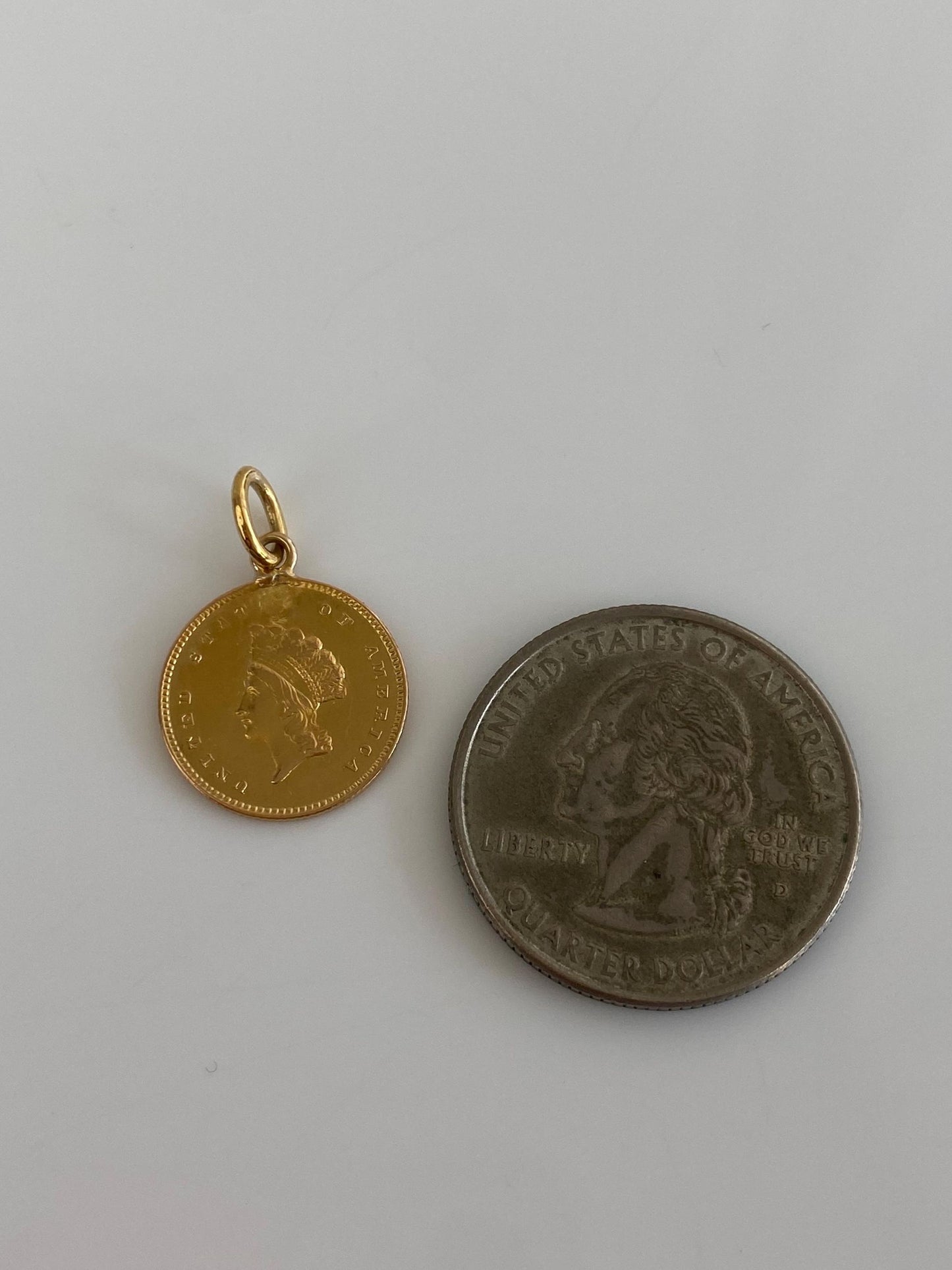 Vintage Solid 21k Yellow Gold 1 Dollar 1854 Coin Charm