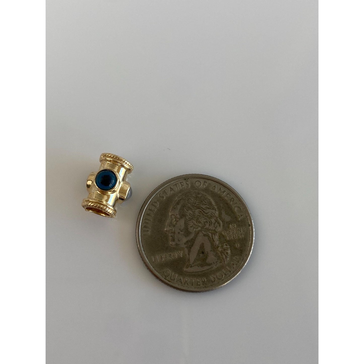 Vintage Solid 14k Yellow Gold Tube Evil Eye Bead Charm