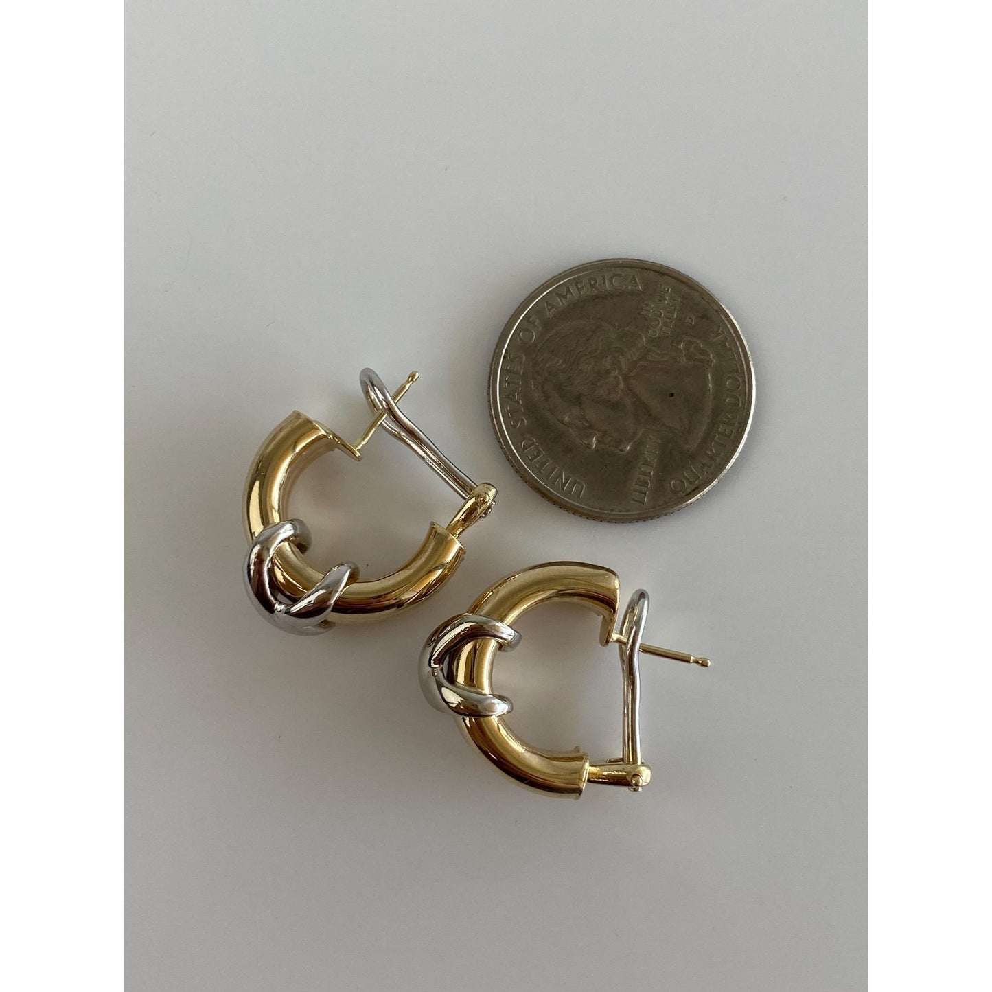 Vintage 14k White & Yellow Gold X Hoop Earrings