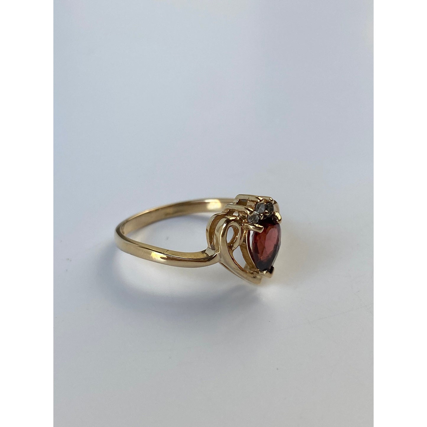 Vintage Solid 10k Yellow Gold Garnet Diamond Ring - Size 6.5
