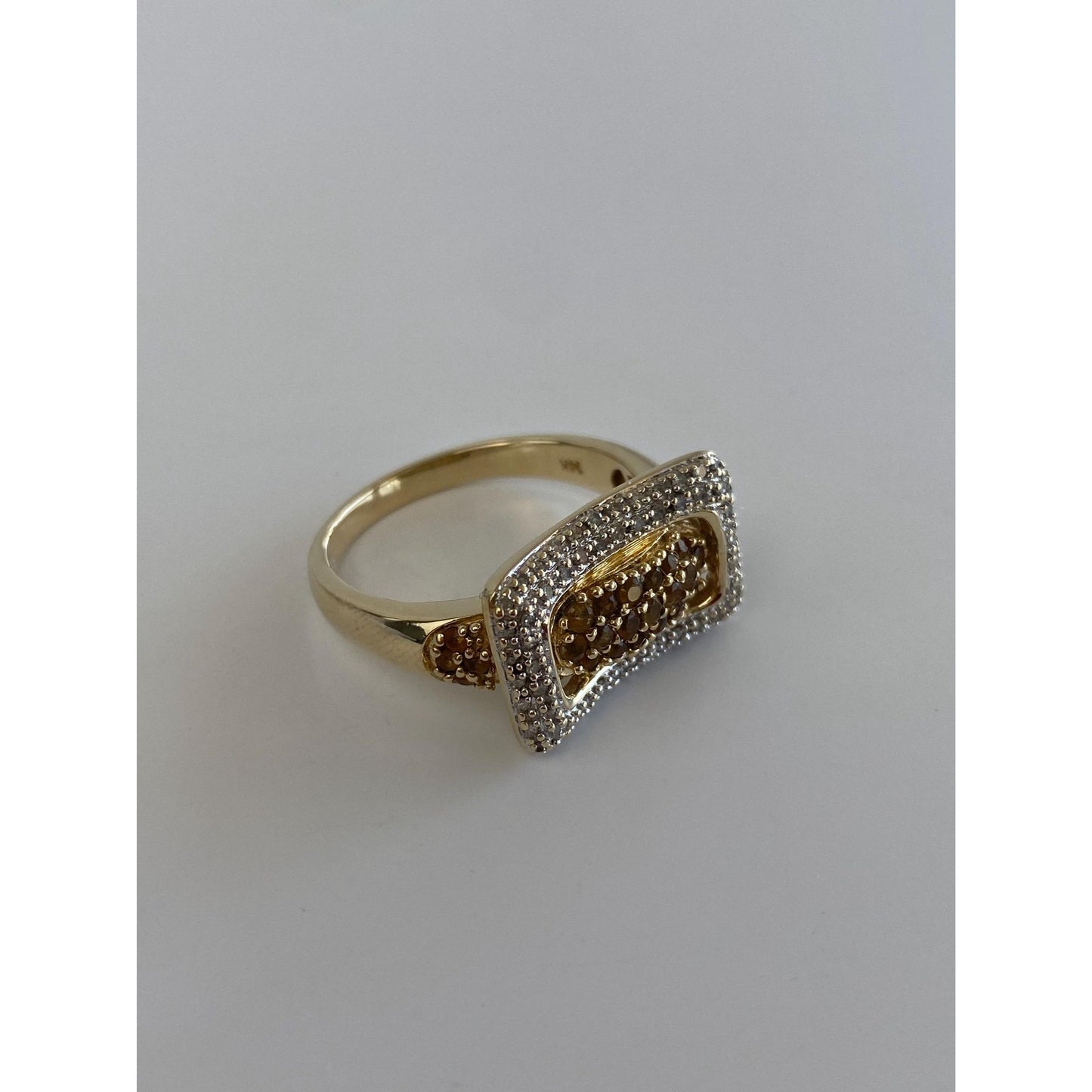 Vintage Solid 14k Yellow Gold Diamond Citrine Ring - Size 10