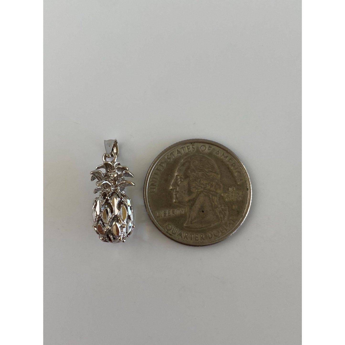 Vintage Solid 14k White Gold Diamond Cut Pineapple Charm