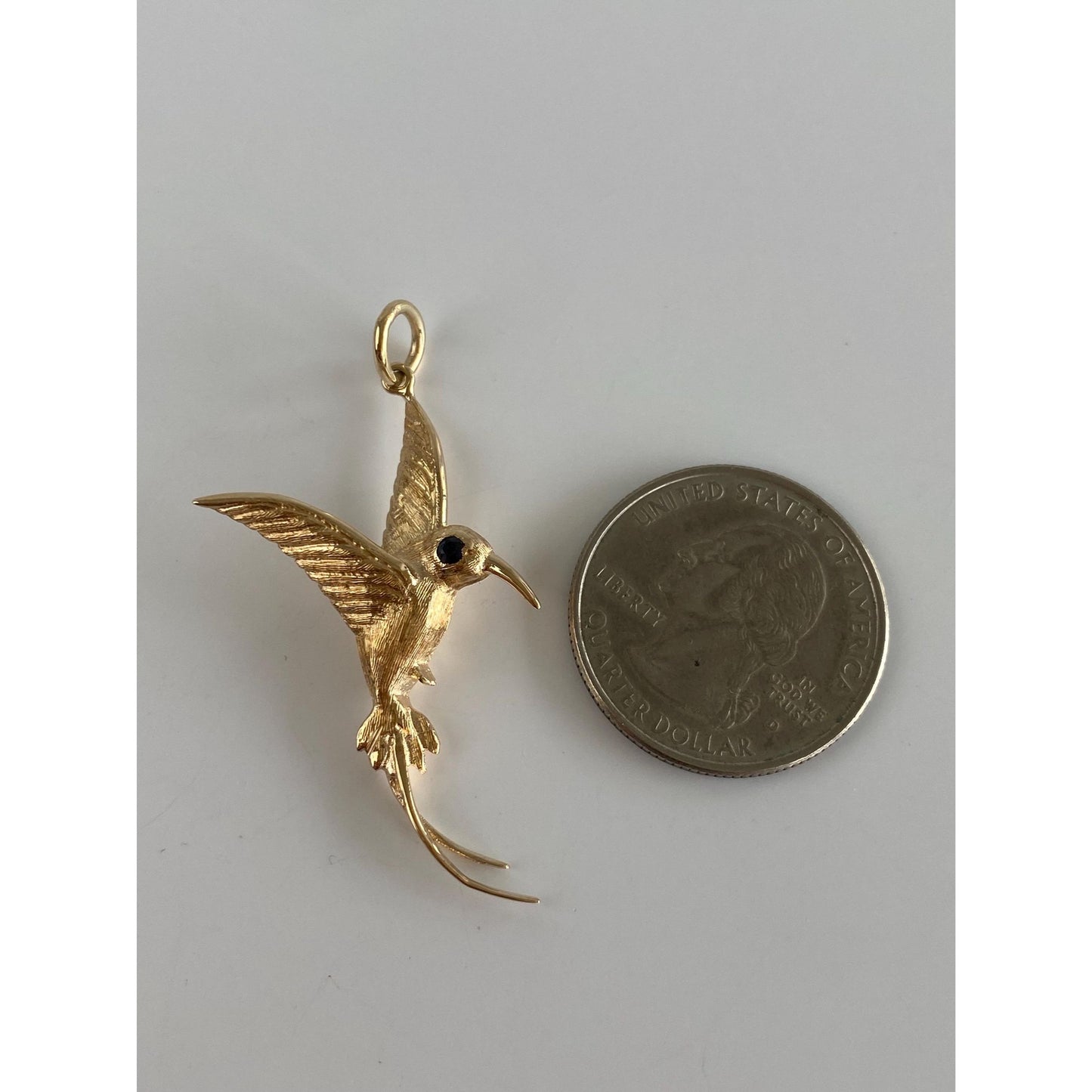 Solid 14k Yellow Gold Blue Spinel Hummingbird Charm