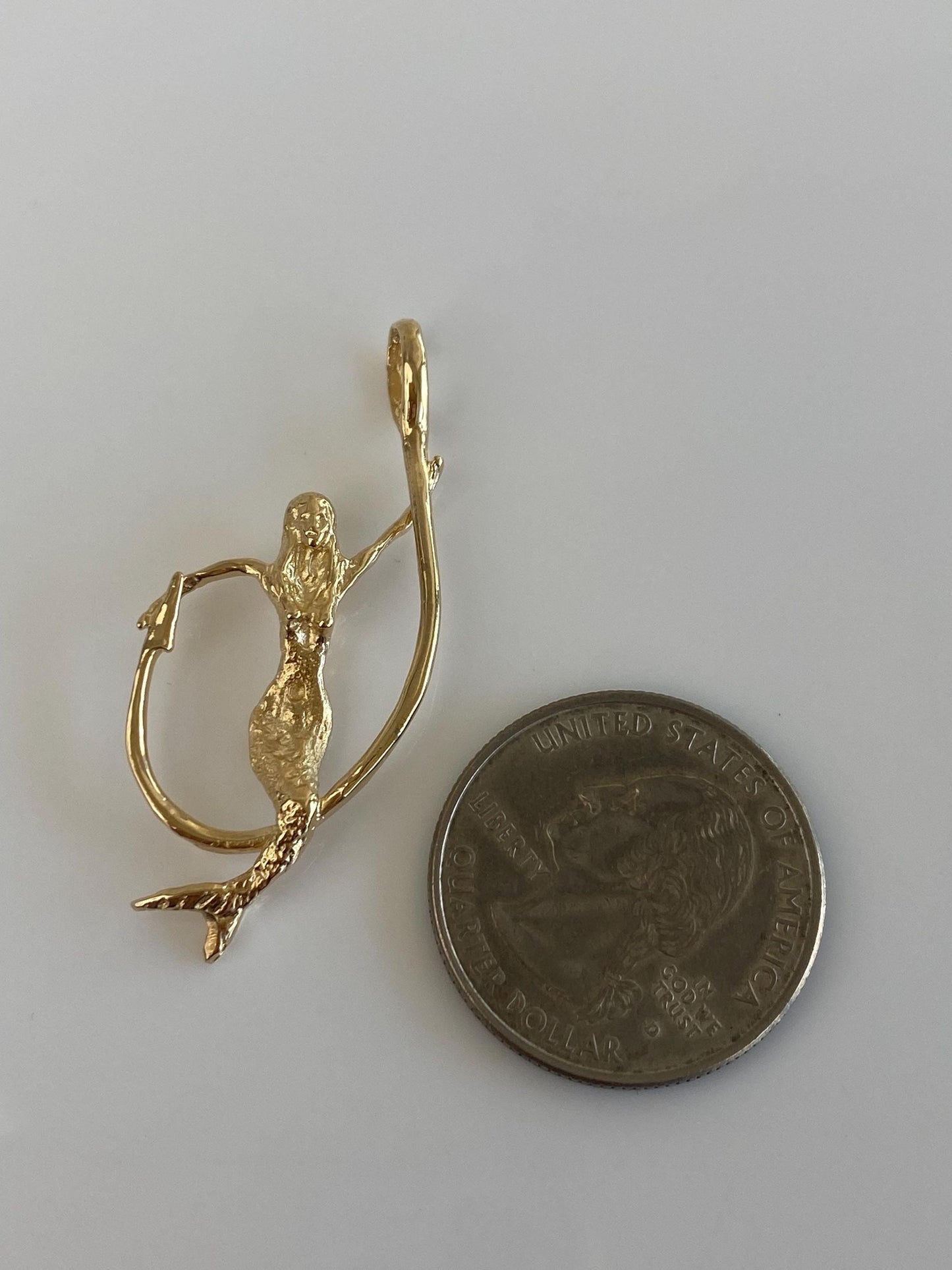 Vintage Solid 14k Yellow Gold Mermaid Fish Hook Charm