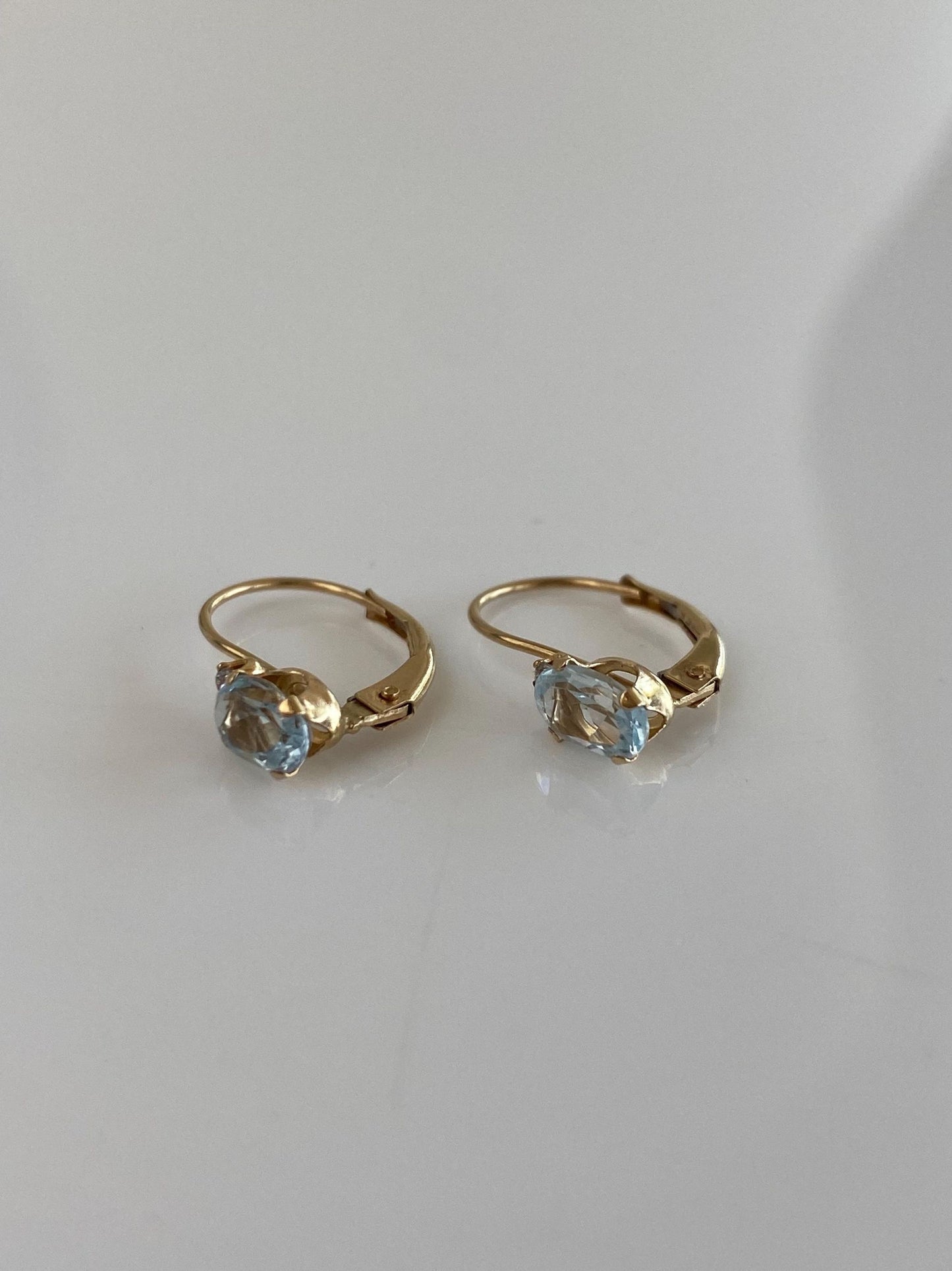 Vintage Solid 14k Yellow Gold Topaz Diamond Drop Earrings