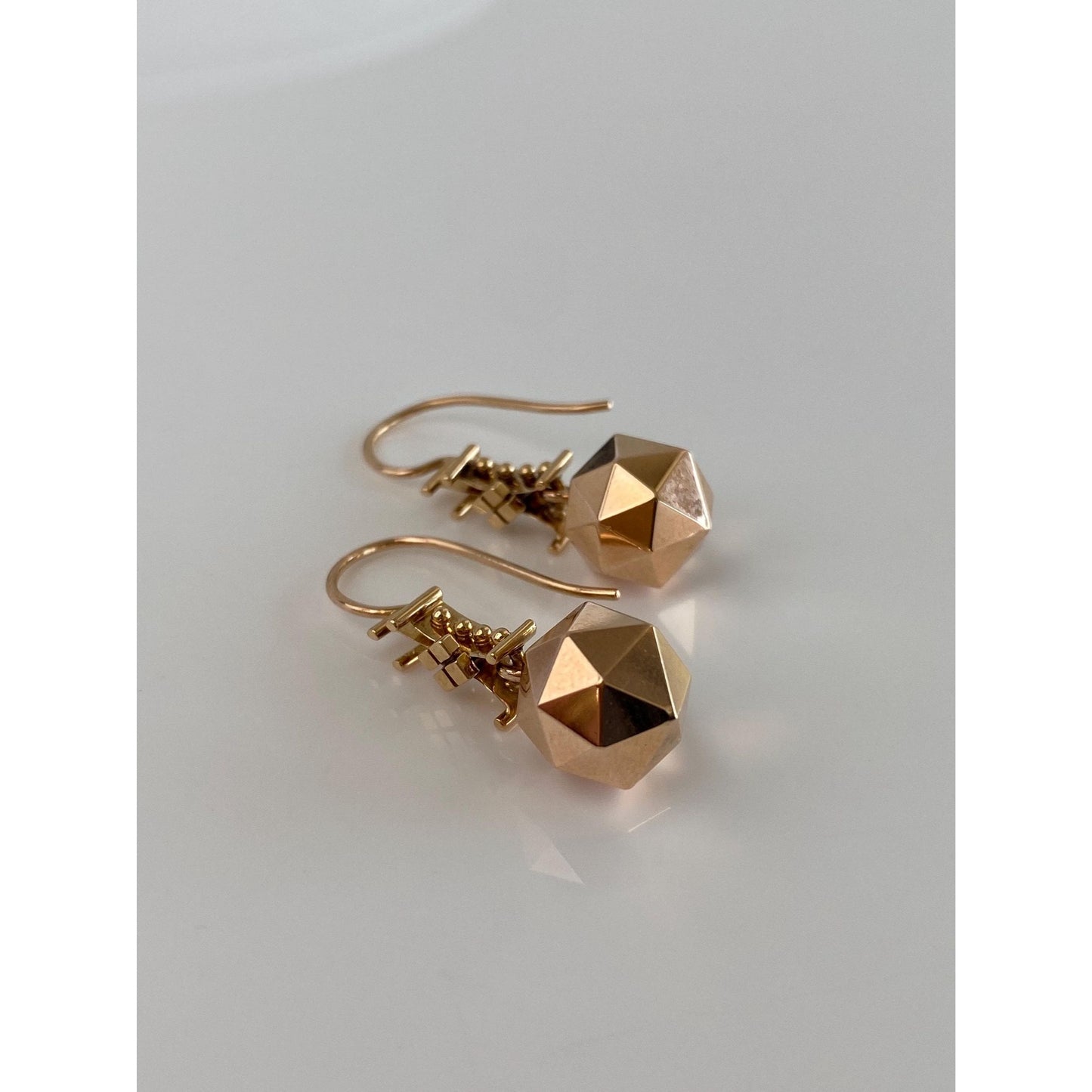 Vintage 14k Rose Gold Faceted Ball Dangle Earrings