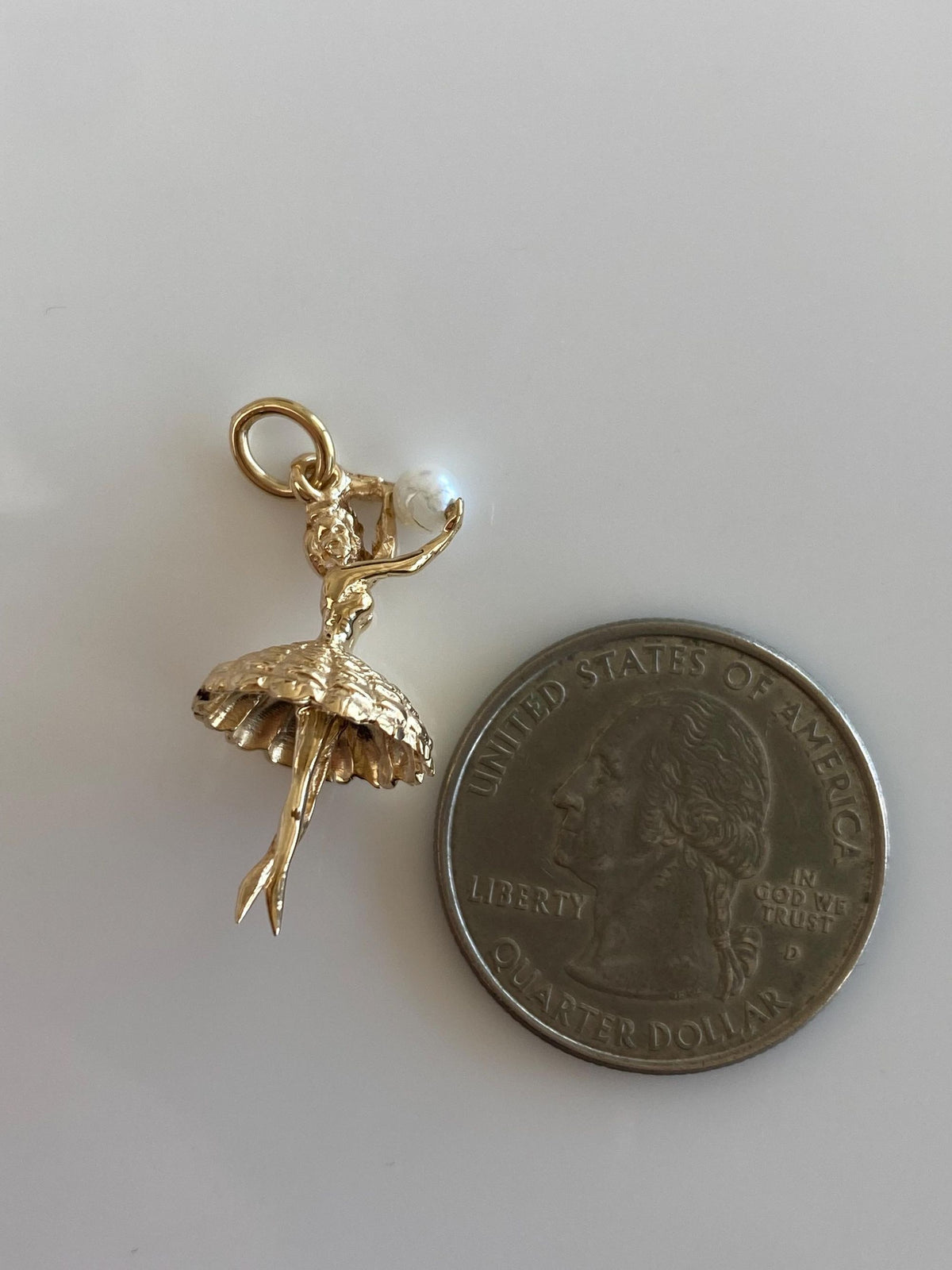Vintage Solid 14k Yellow Gold Pearl Ballerina Charm