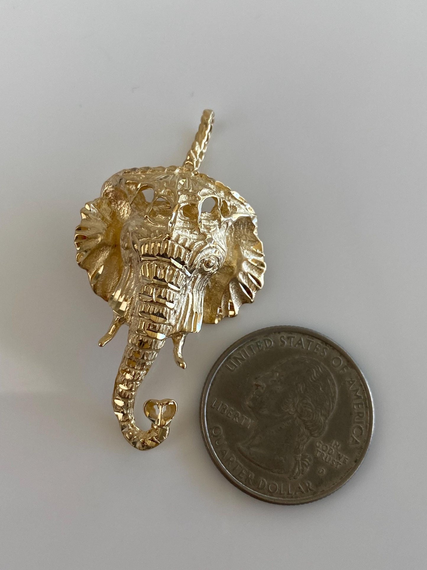 Vintage Solid 14k Yellow Gold Diamond Cut Elephant Charm
