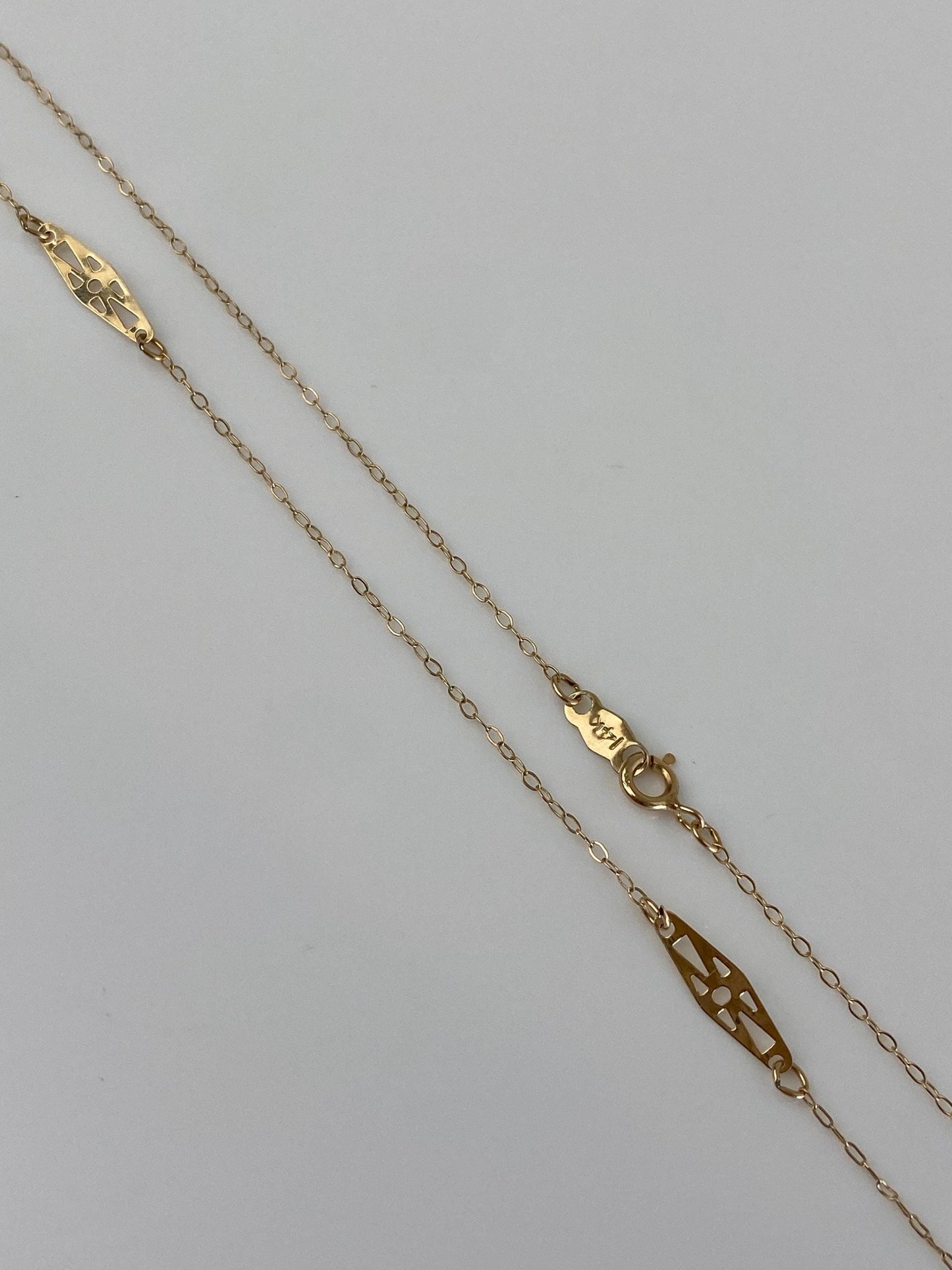 Vintage Solid 14k Yellow Gold Station Elongated Chain Necklace - 16.25 inches