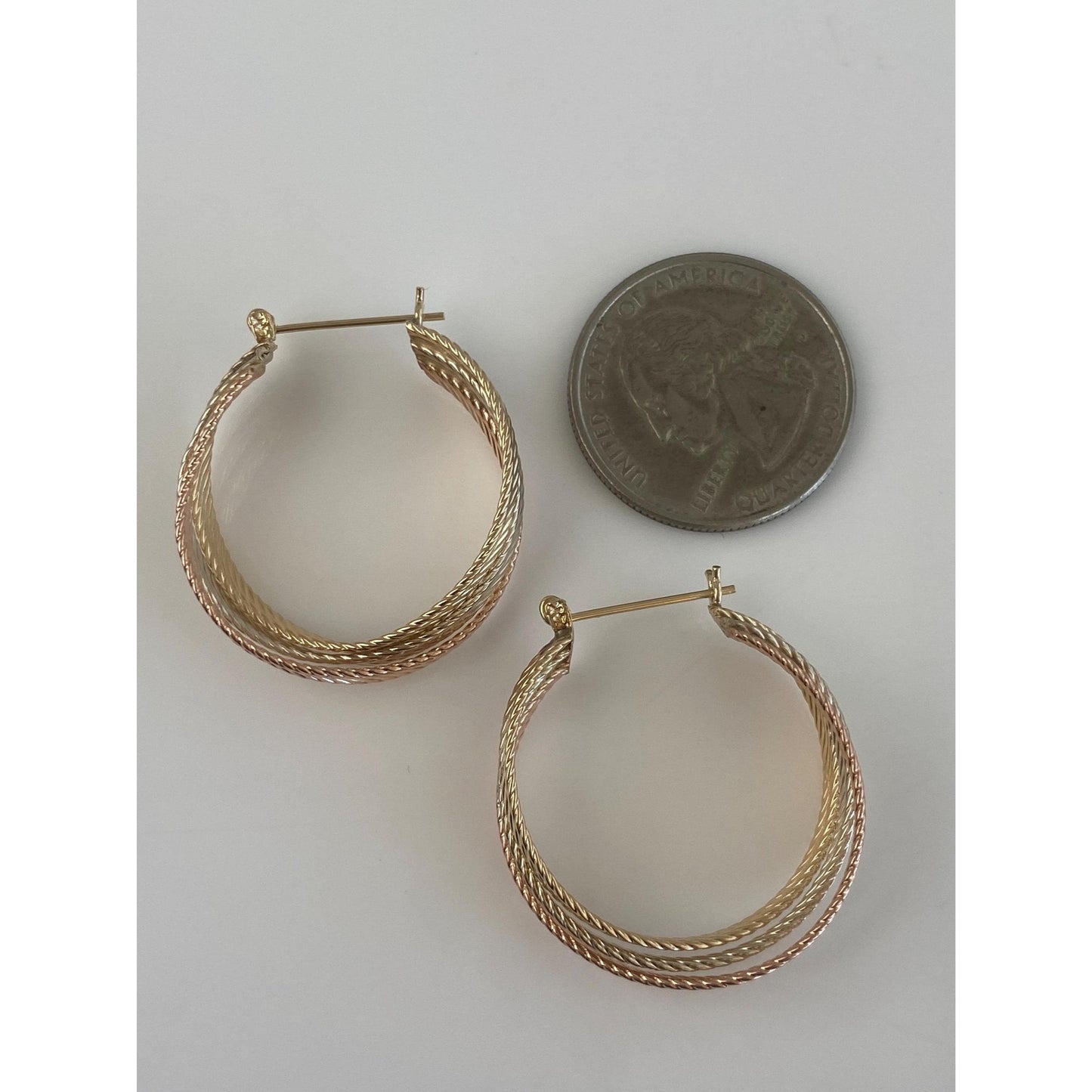 Vintage Solid 14k Tri Tone Gold Hoop Earrings