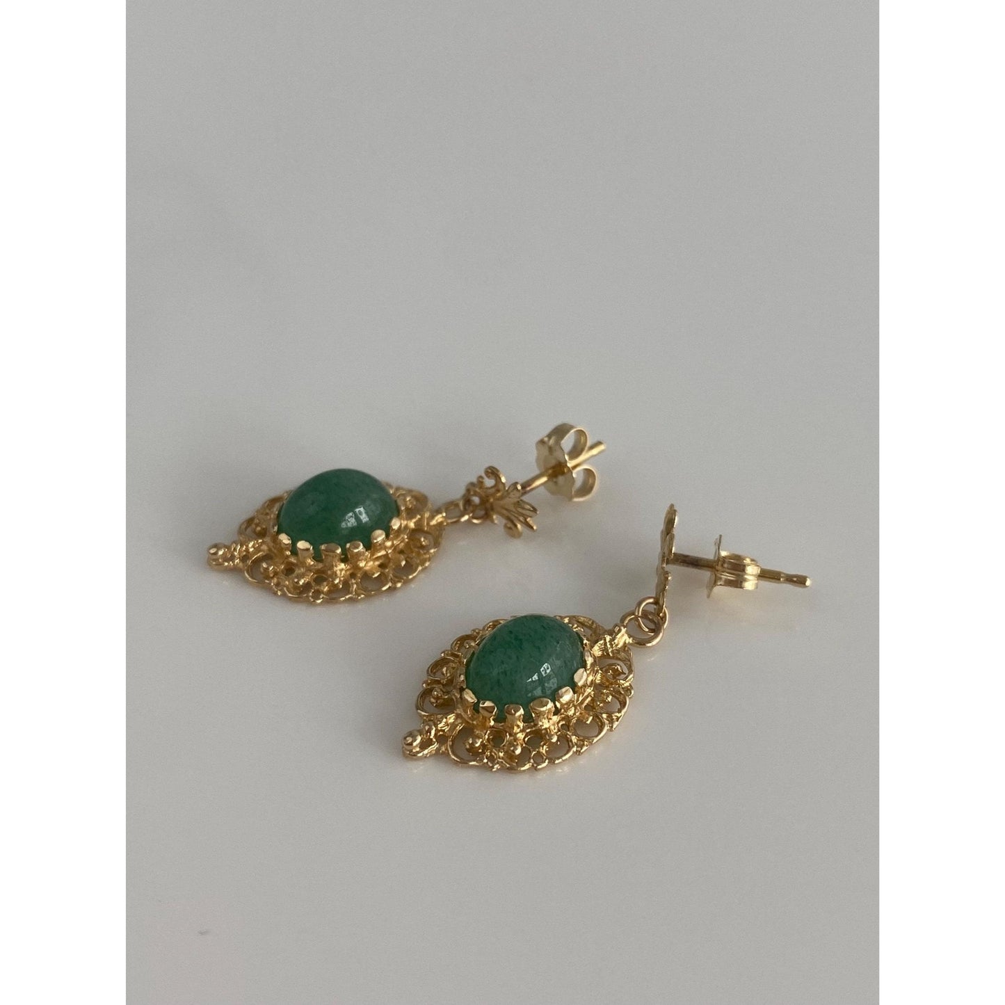 Vintage Solid 14k Yellow Gold Jade Dangle Stud Earrings
