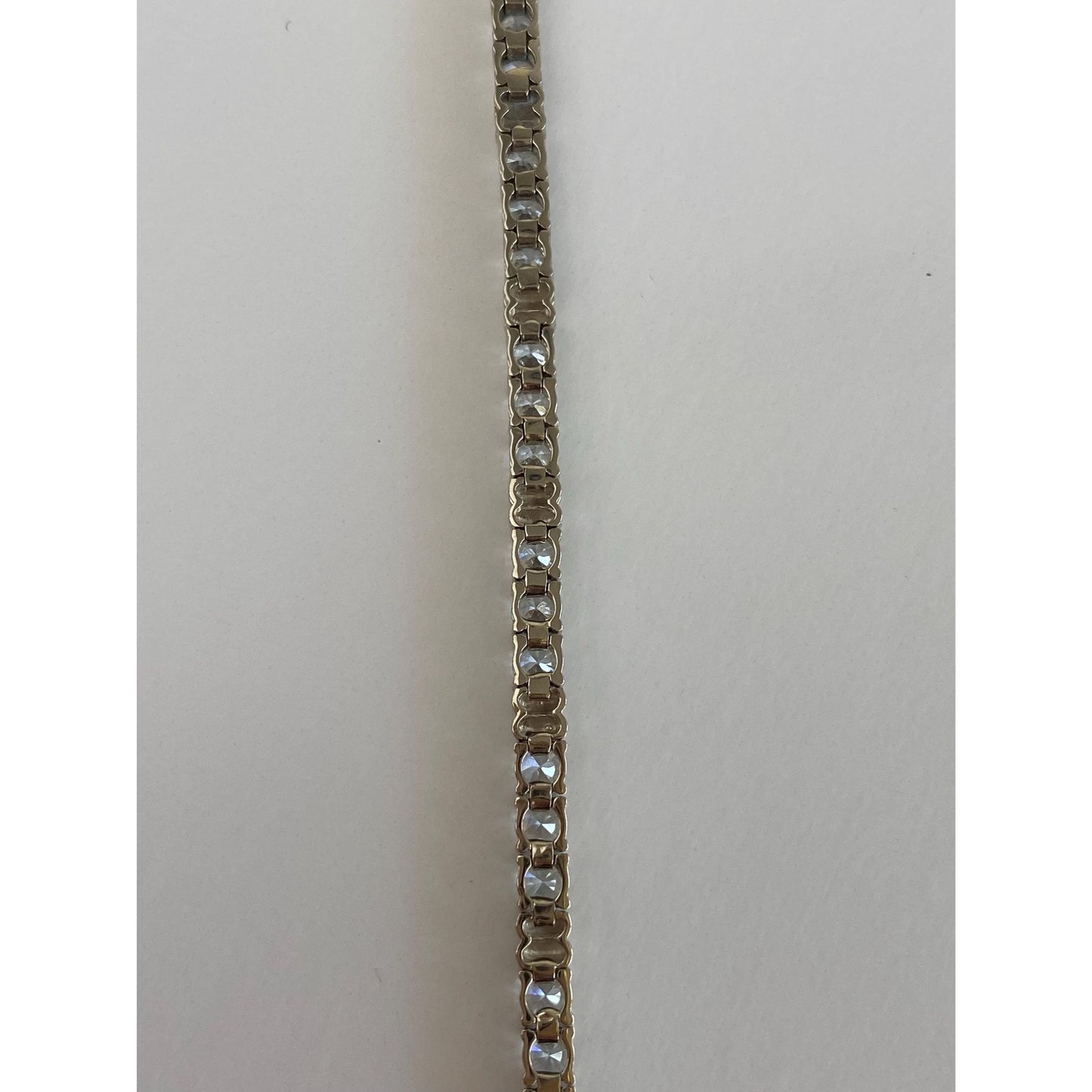 Solid 14k White & Yellow Gold Cubic Zirconia Line Bracelet - 7 inches