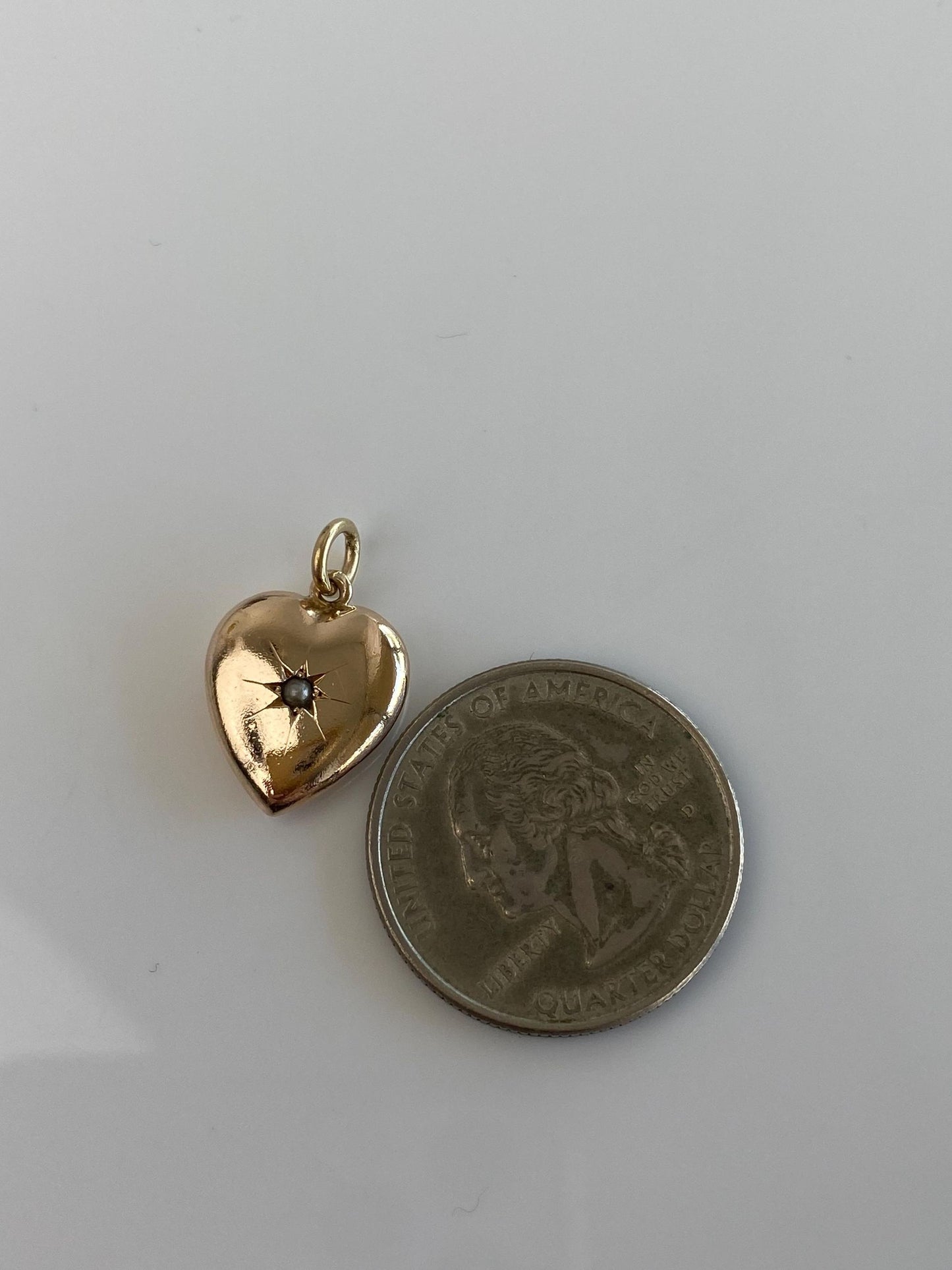 Vintage 10k Yellow Gold Star Set Seed Pearl Puffy Heart Charm