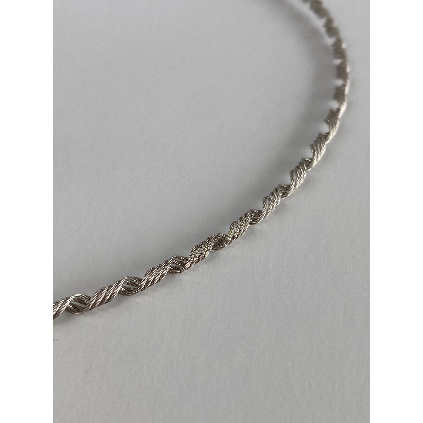 Solid 14k White Gold Springy Twisted Wire Necklace - 16.5 inches