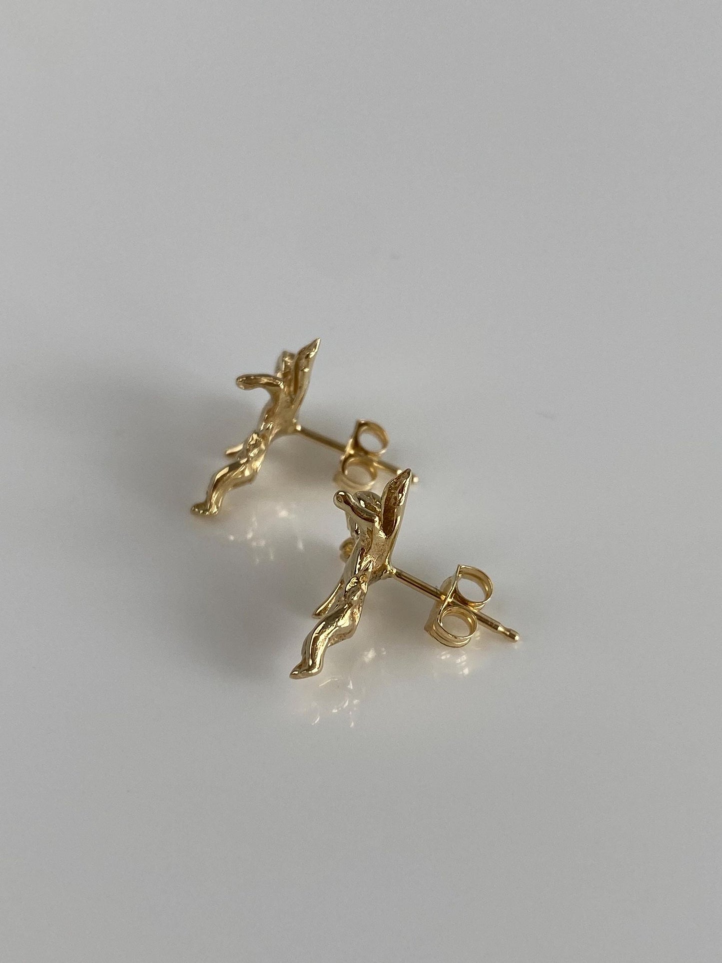 Vintage Solid 14k Yellow Gold Cherub Angel Stud Earrings