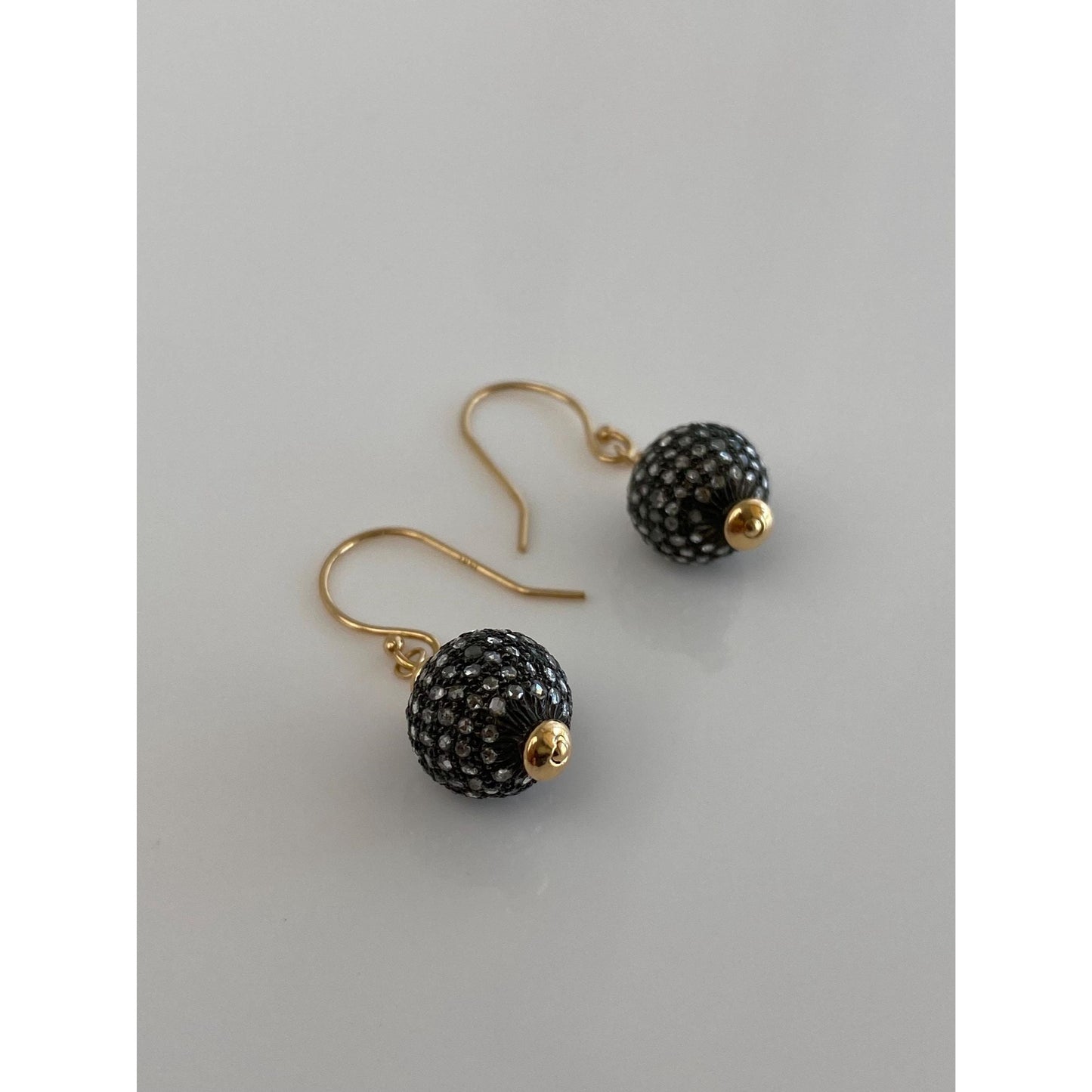 Vintage 14k Yellow Gold Diamond Ball Dangle Earrings