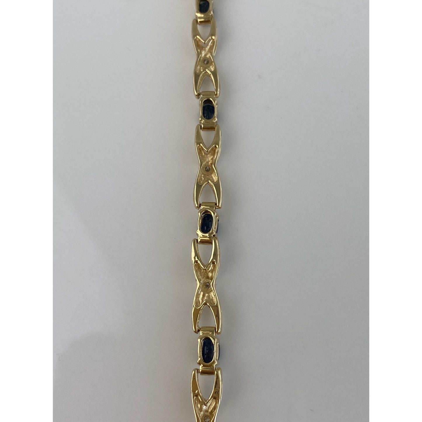 Solid 14k Yellow Gold Diamond Blue Sapphire Link Bracelet - 7.25 inches