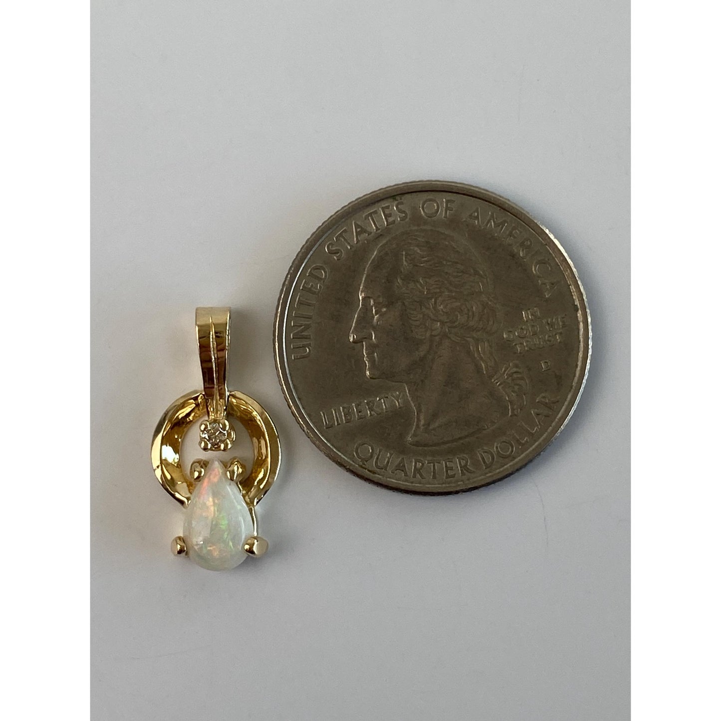 Solid 14k Yellow Gold Opal Diamond Charm