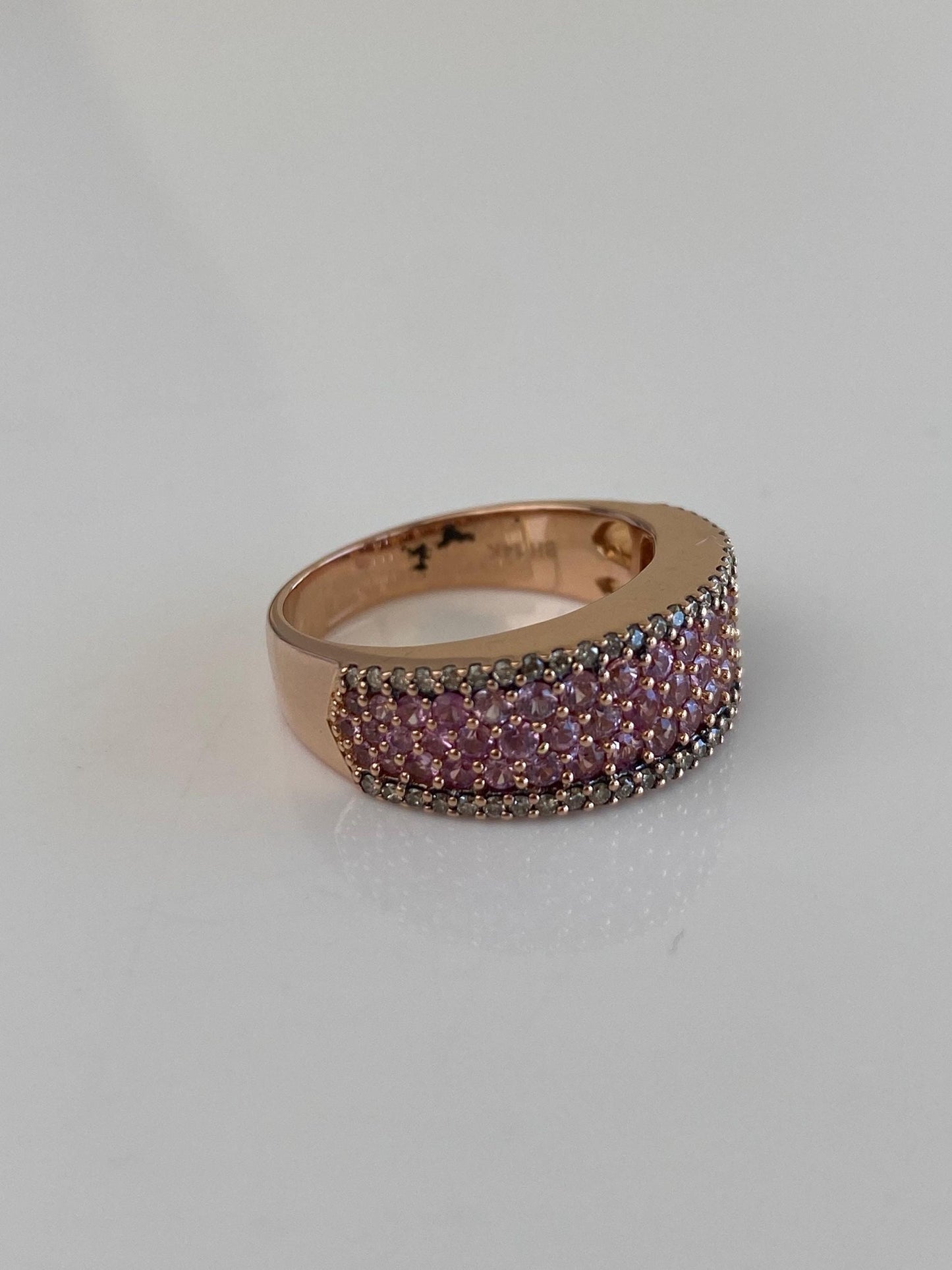 Vintage Solid 14k Rose Gold Diamond Light Pink Sapphire Ring Band - Size 7