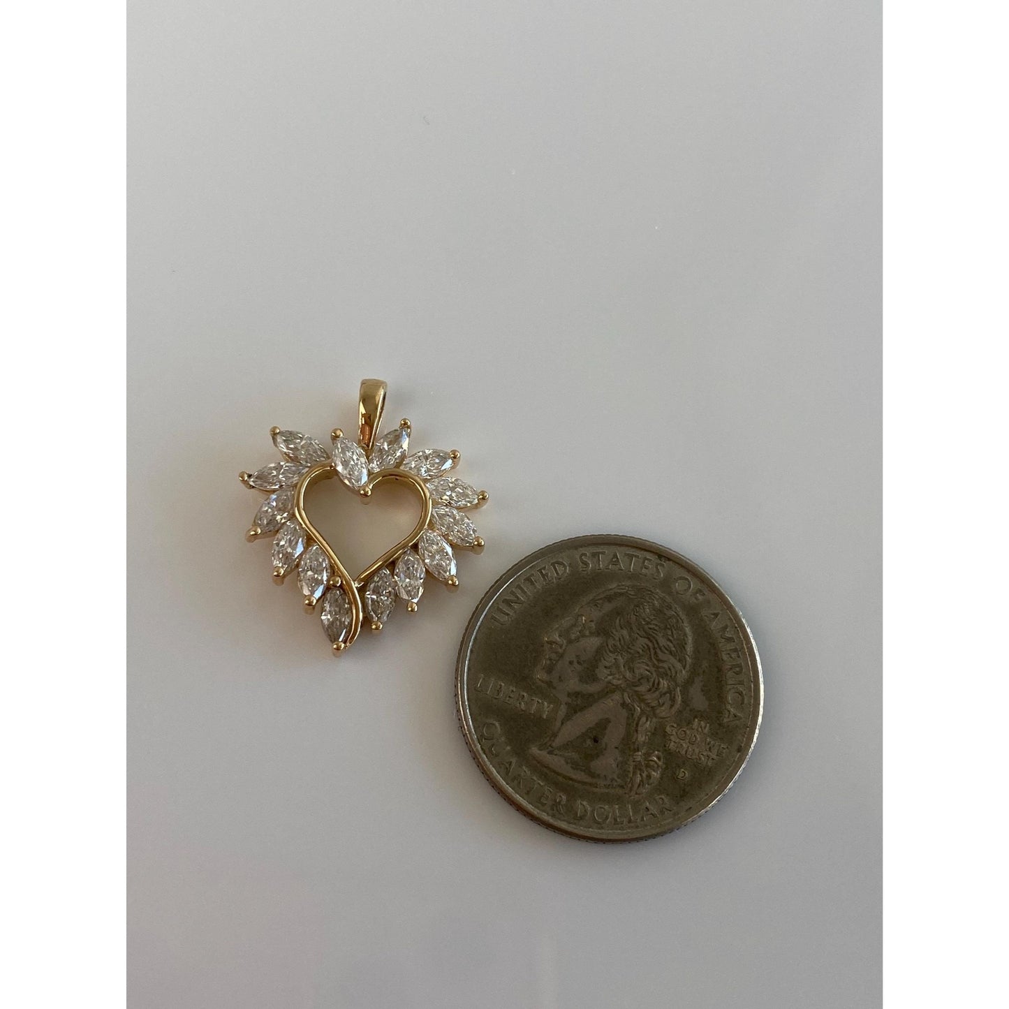 Vintage Solid 14k Yellow Gold Marquis Cubic Zirconia Heart Charm