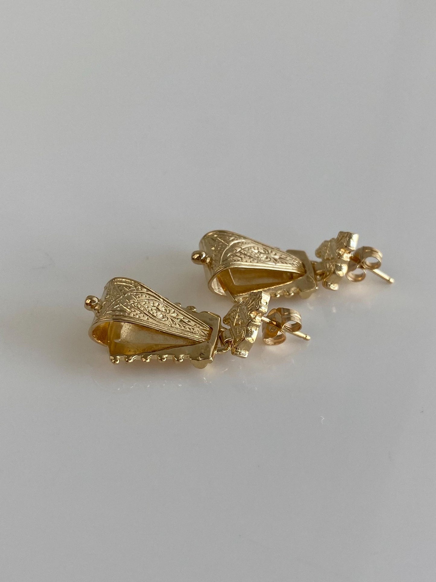 Vintage Solid 14k Yellow Gold Design Dangle Stud Earrings