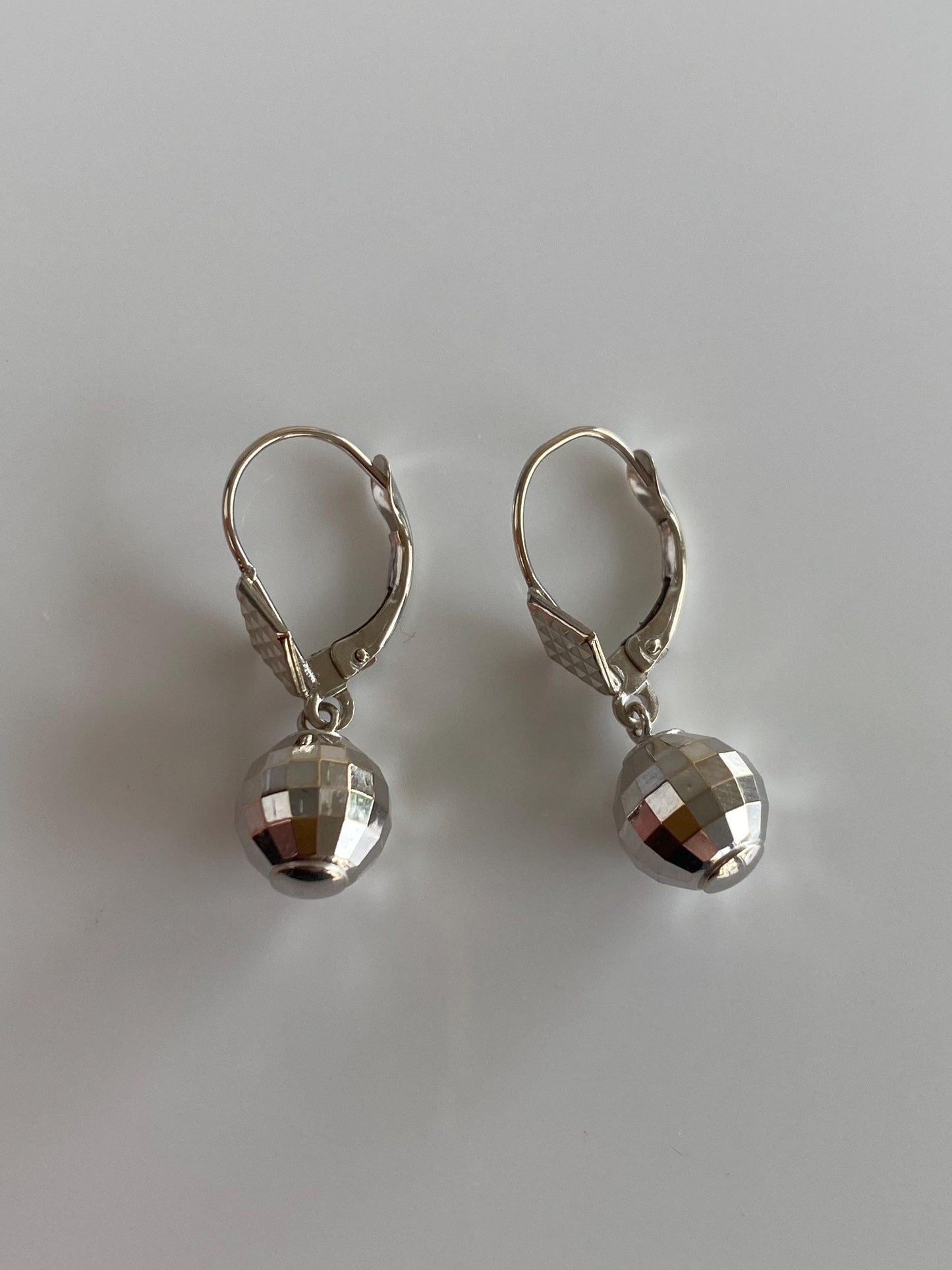 Vintage 14k White Gold Faceted Disco Ball Dangle Earrings