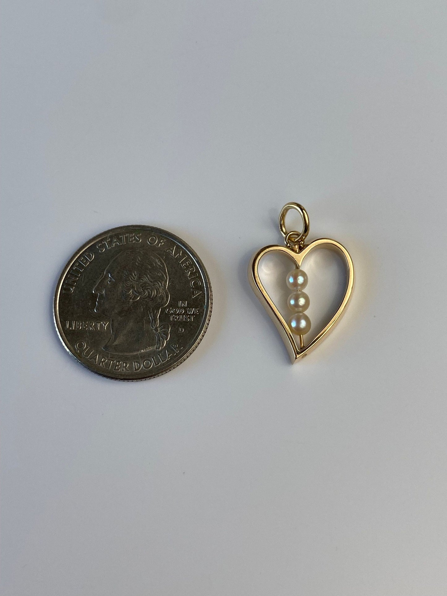 Vintage Solid 14k Yellow Gold Pearl Heart Charm