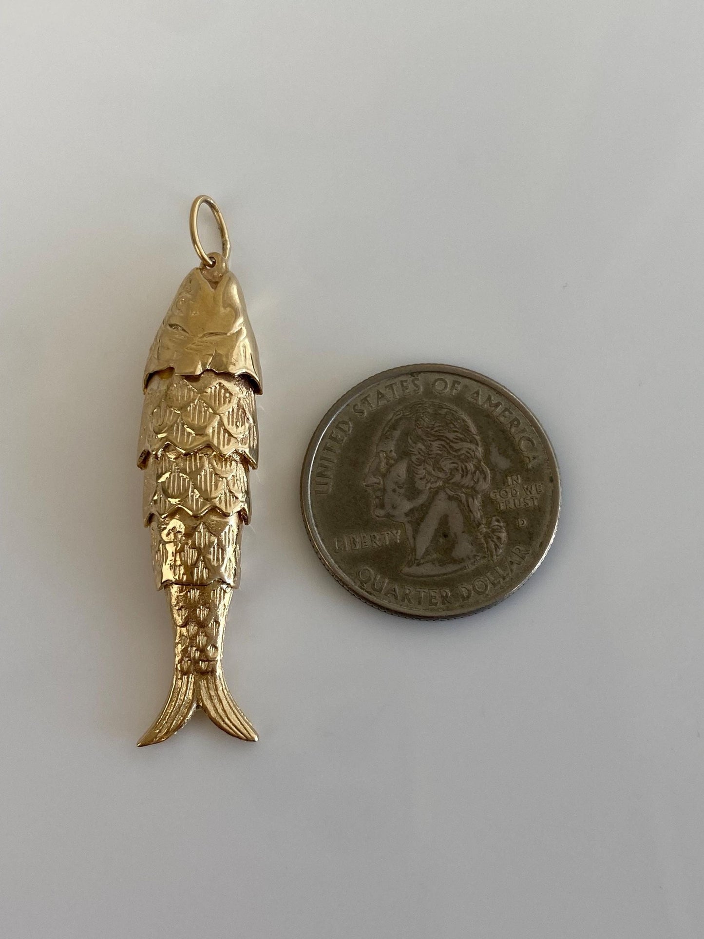 Vintage Solid 14k Yellow Gold Articulated Fish Charm