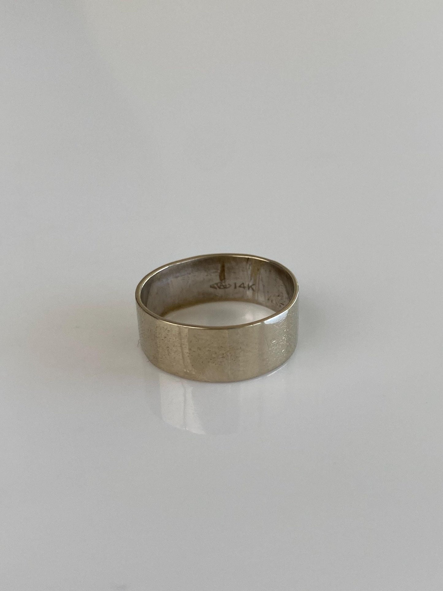 Vintage Solid 14k White Gold Straight Edge Ring Band - Size 3.5