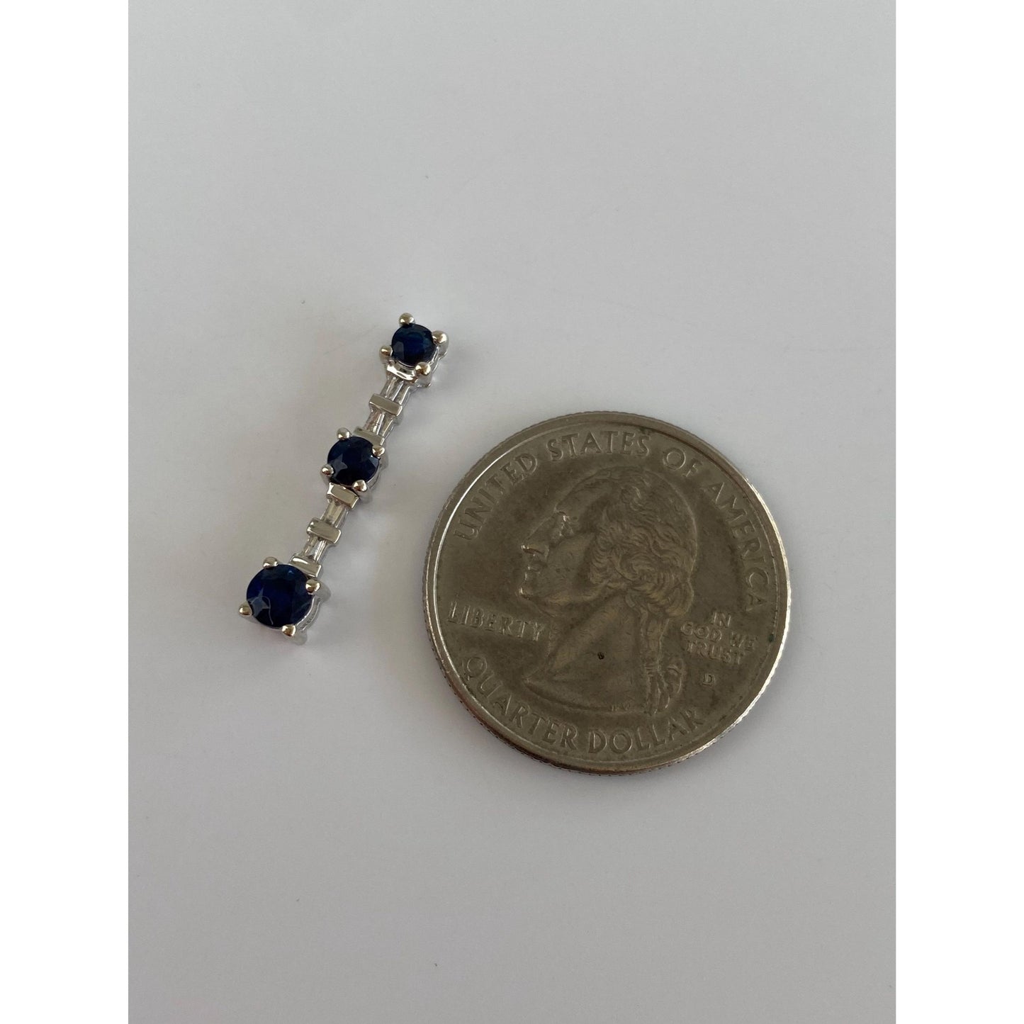 Vintage Solid 14k White Gold Diamond Blue Sapphire Slide Charm