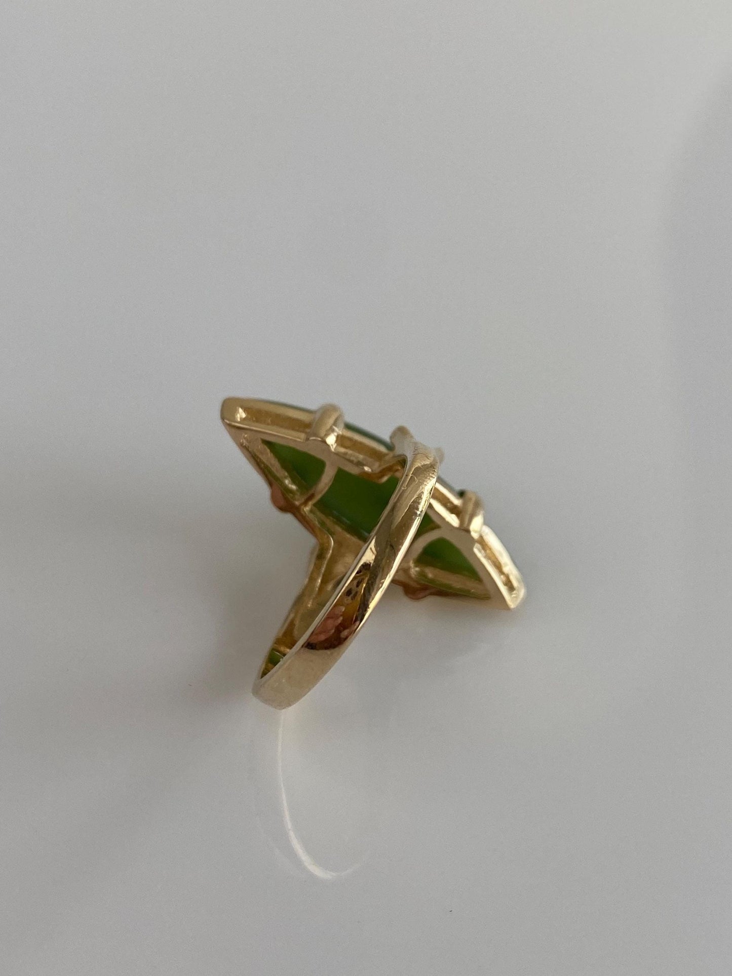 Vintage Solid 14k Yellow Gold Nephrite Marquis Ring - Size 5.75