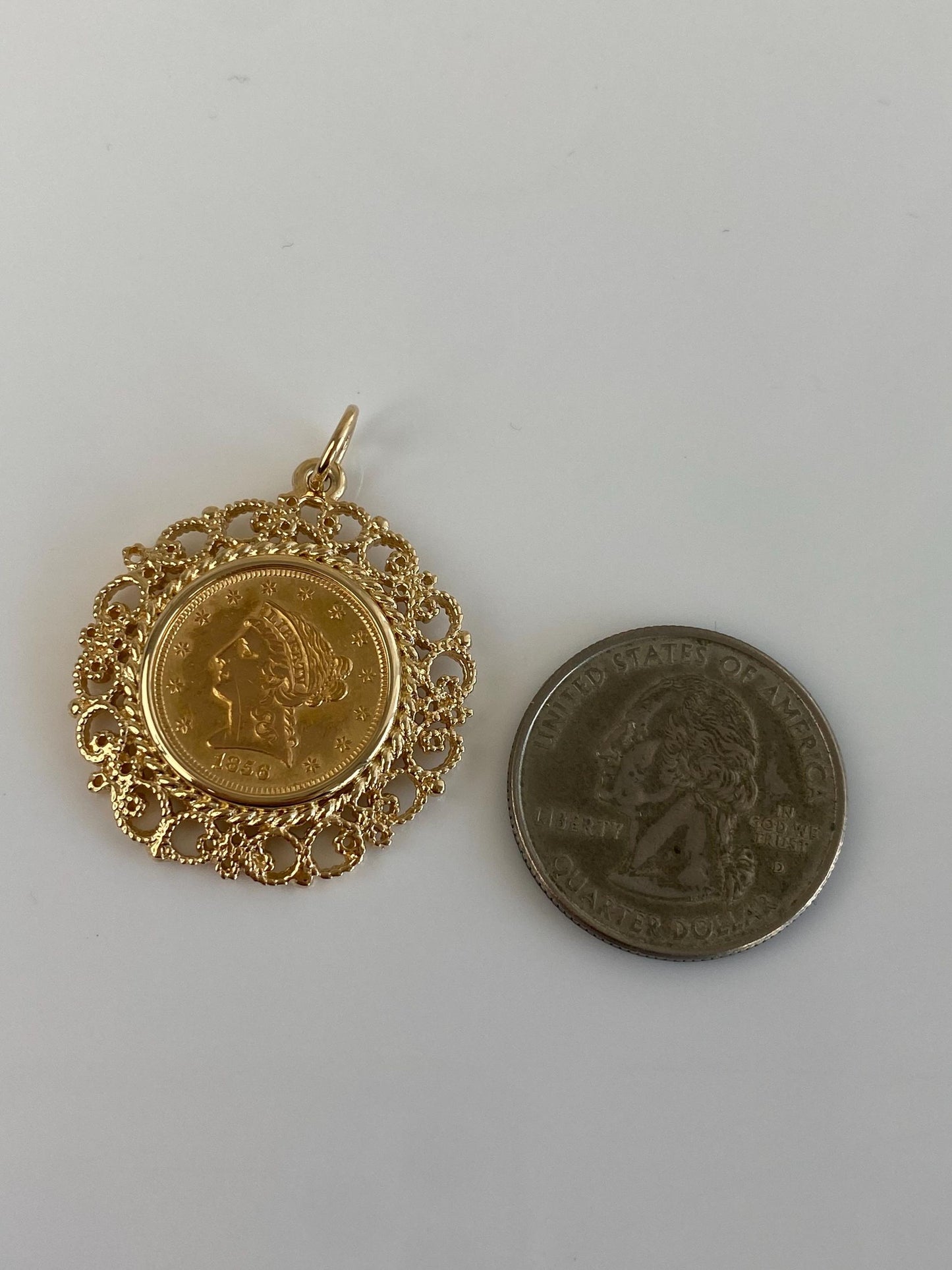 Vintage Solid 14k Yellow Gold 2 Dollar Liberty Coin Charm