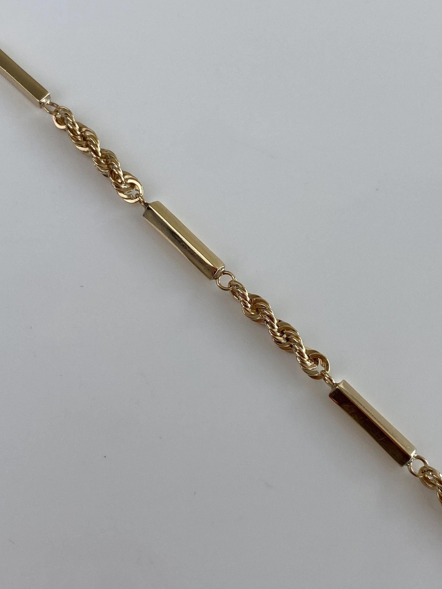 Vintage Solid 11k Yellow Gold Bar Link Rope Chain Bracelet - 7.5 inches