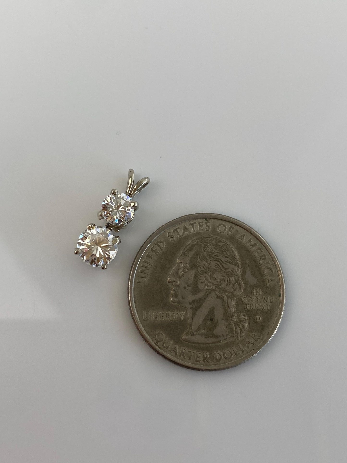 Vintage Solid 14k White Gold Double Clear Quartz Charm