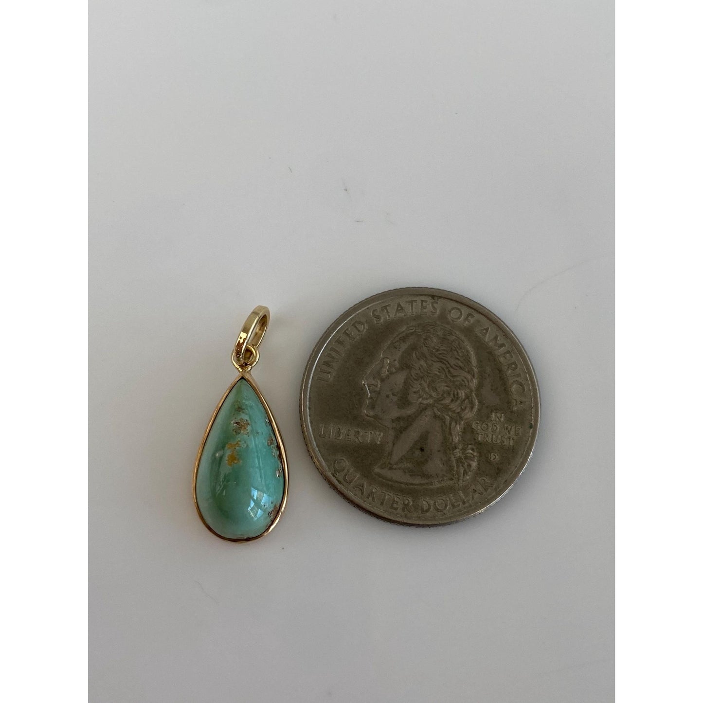 Vintage Solid 14k Yellow Gold Turquoise Teardrop Charm